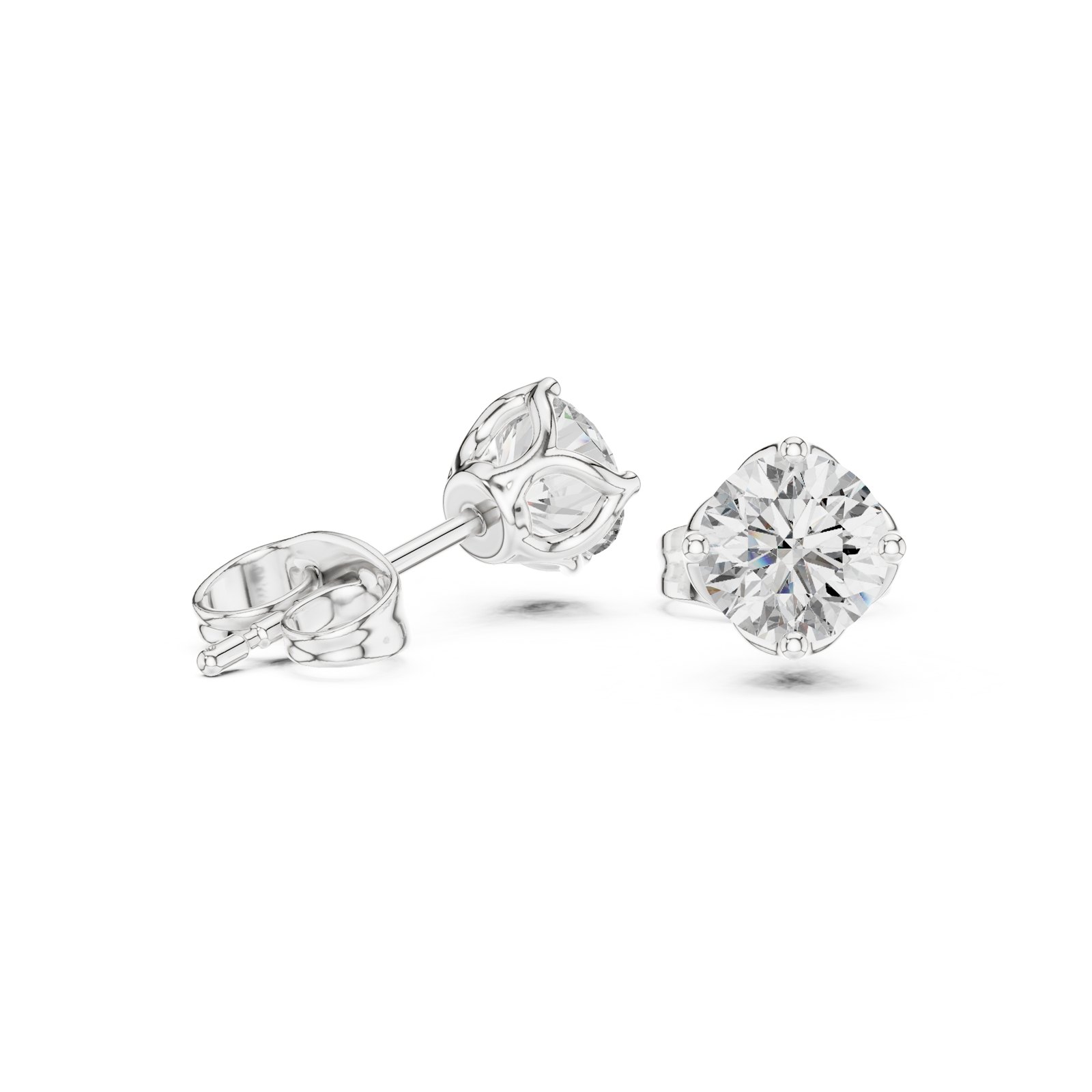 Valoria Round Crown Solitaire Stud Earrings in white gold