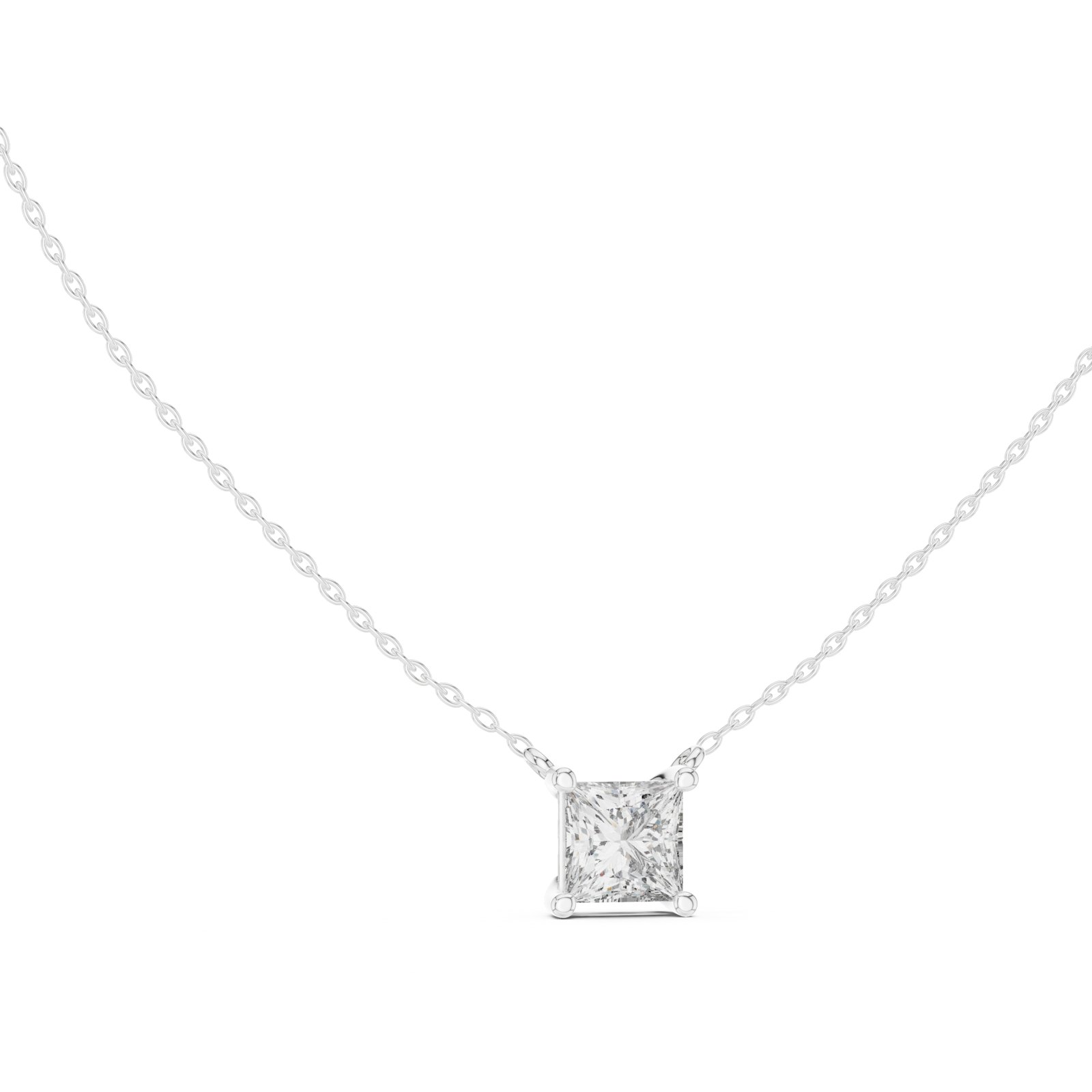 Geraldine Princess Cut Statement Solitaire Necklace in white gold