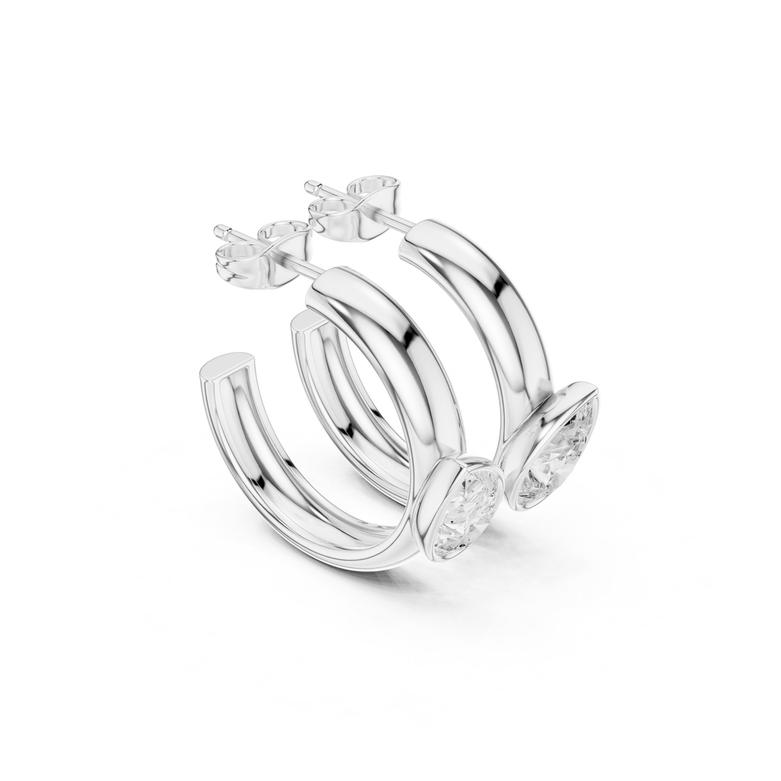Aditi Pear Bezel Split Hoop Earrings in white gold