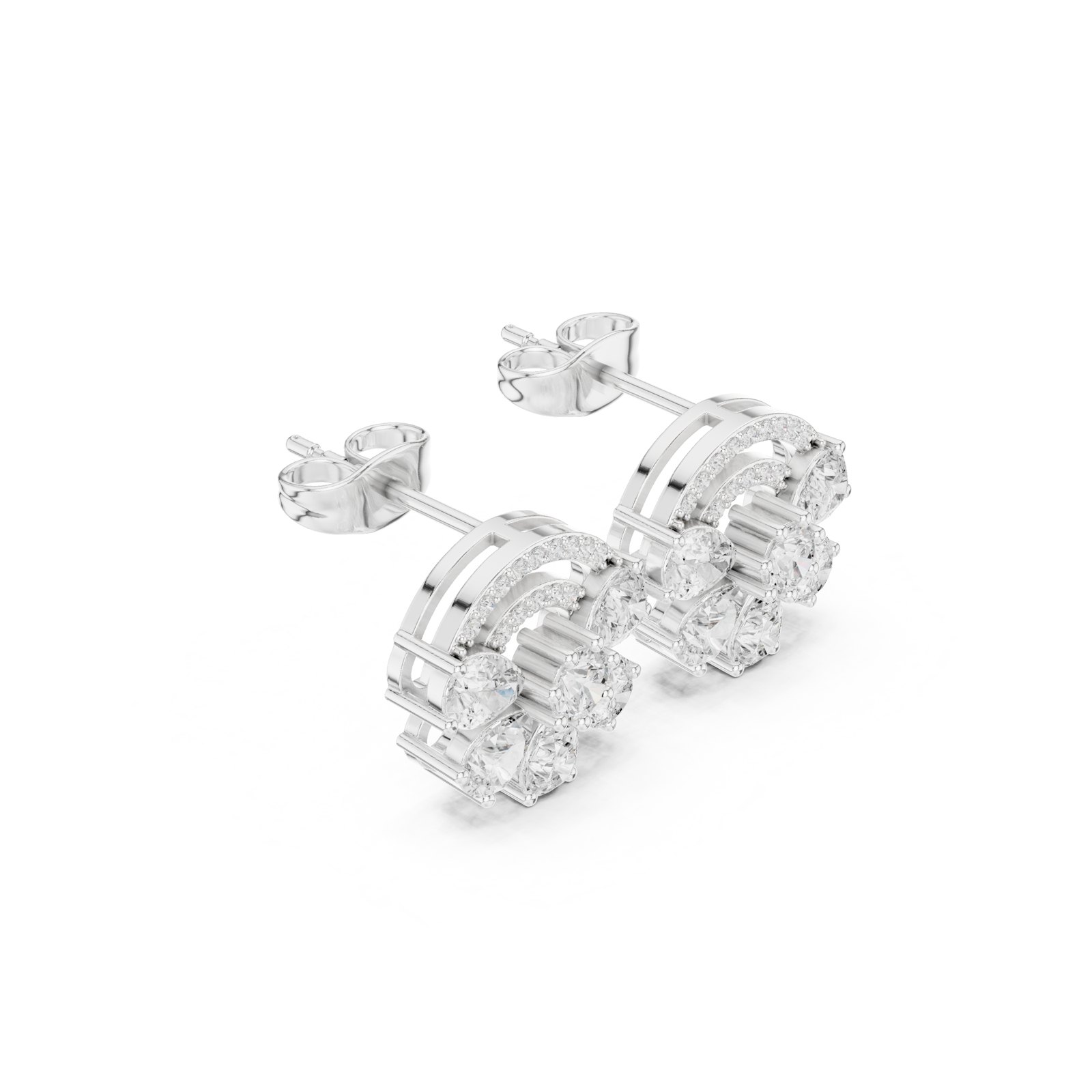 Rosanne Arched Pavé Pear Cluster Stud Earrings in white gold
