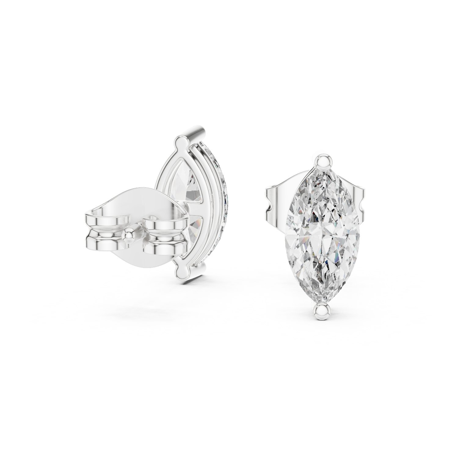 Riya Slim Marquise Solitaire Stud Earrings in white gold
