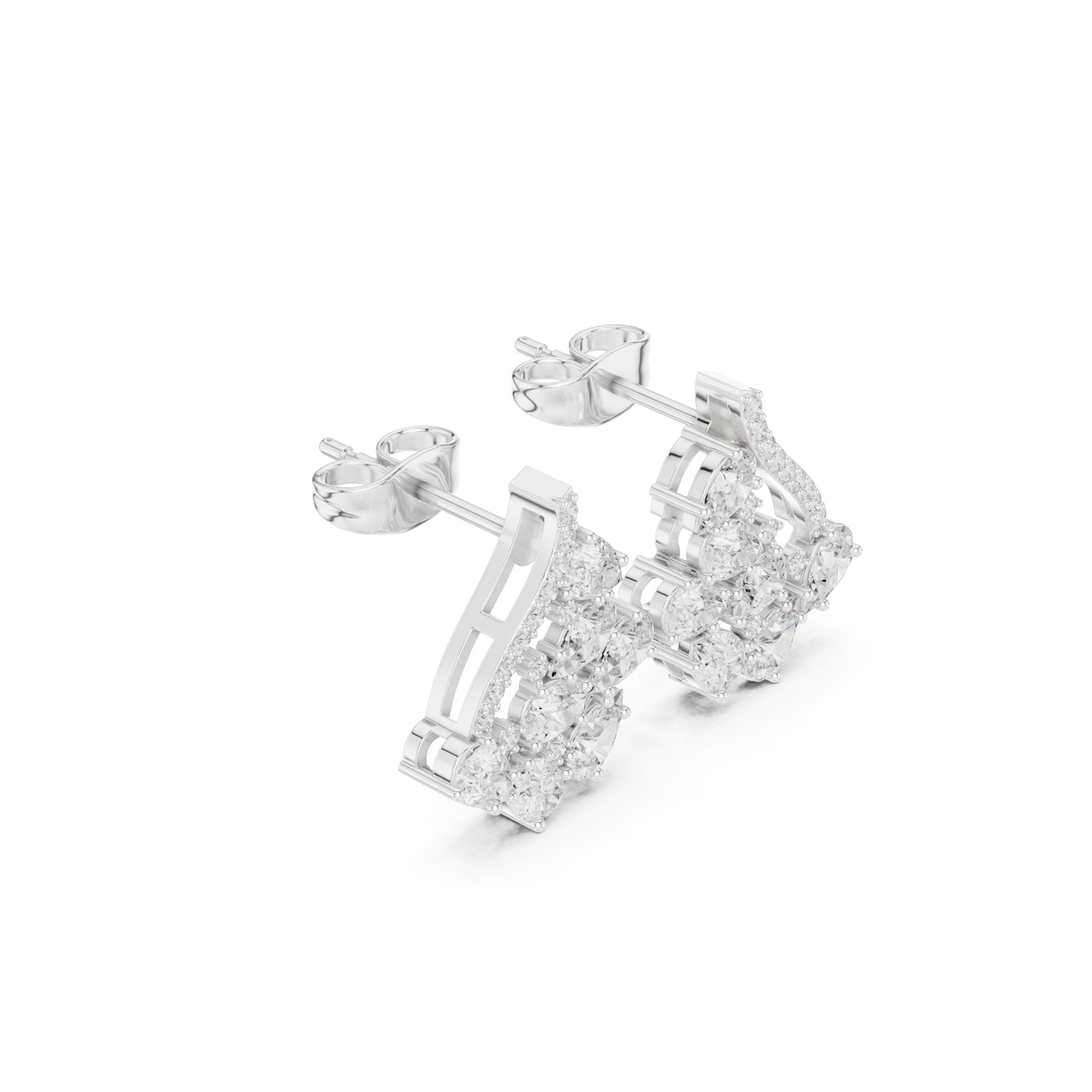 Elyana Teardrop Pear Cluster Stud Earrings in white gold