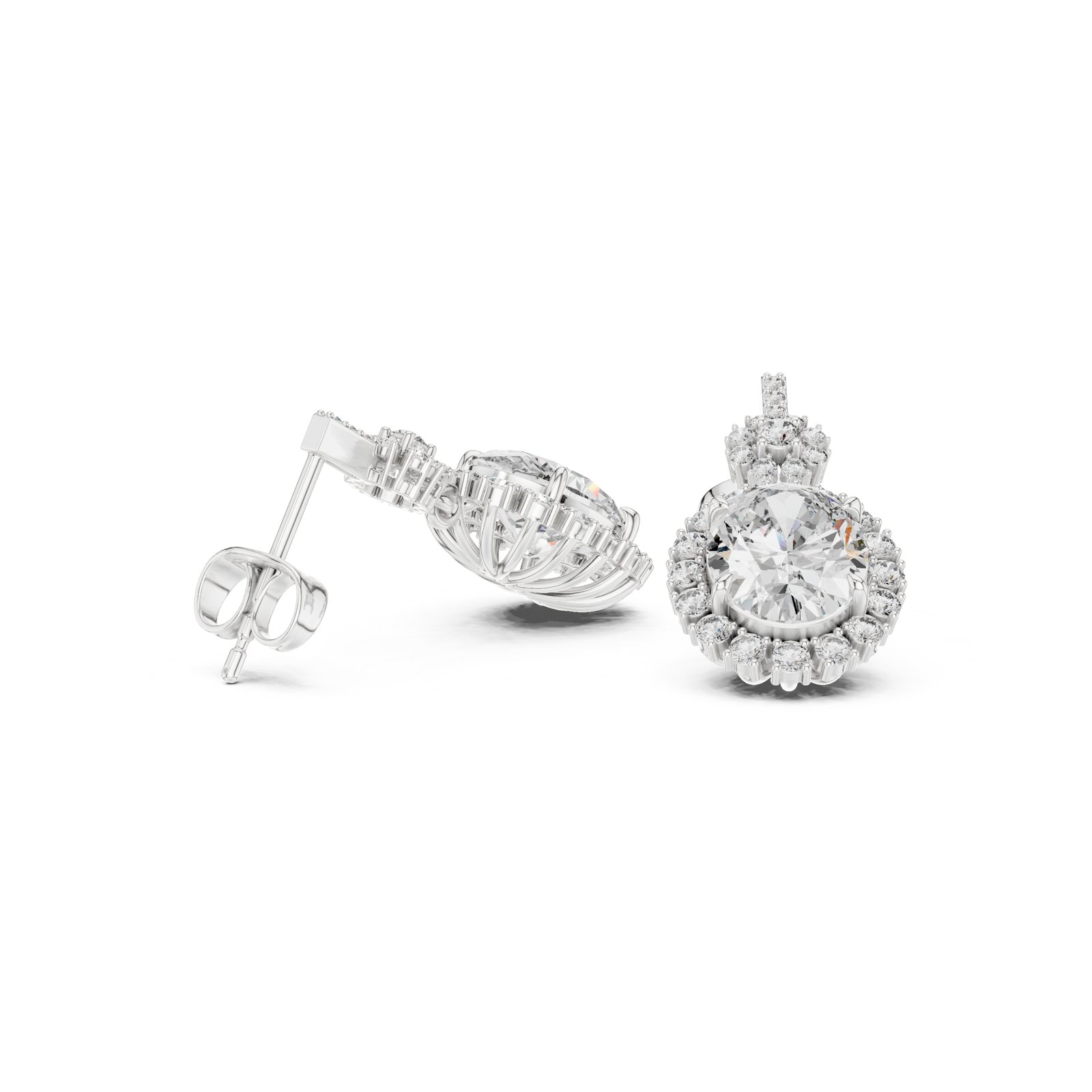 Eleria Oval Halo Drop Stud Earrings in white gold
