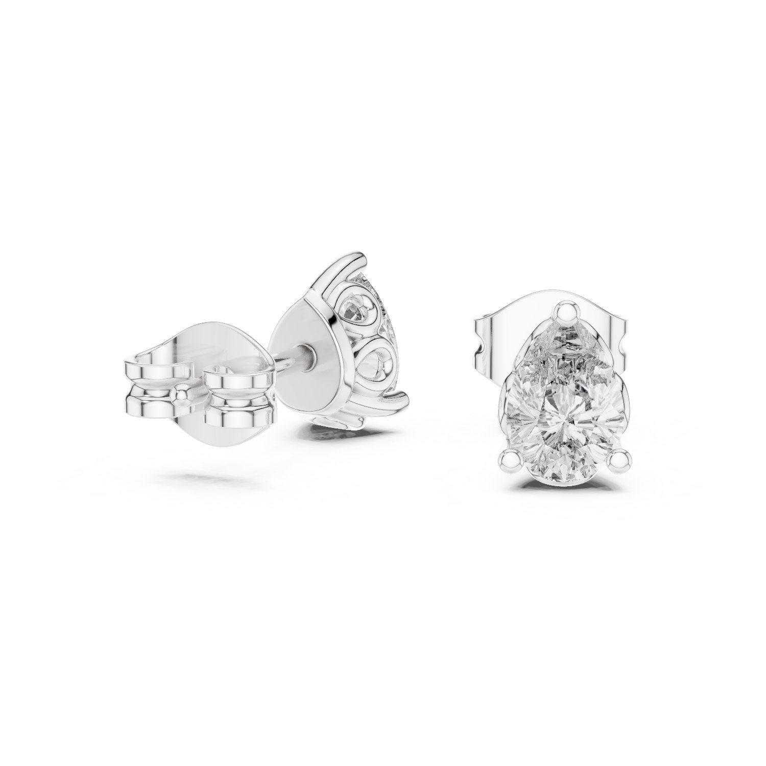Sereina Pear Solitaire Stud Earrings with Scroll Gallery in white gold