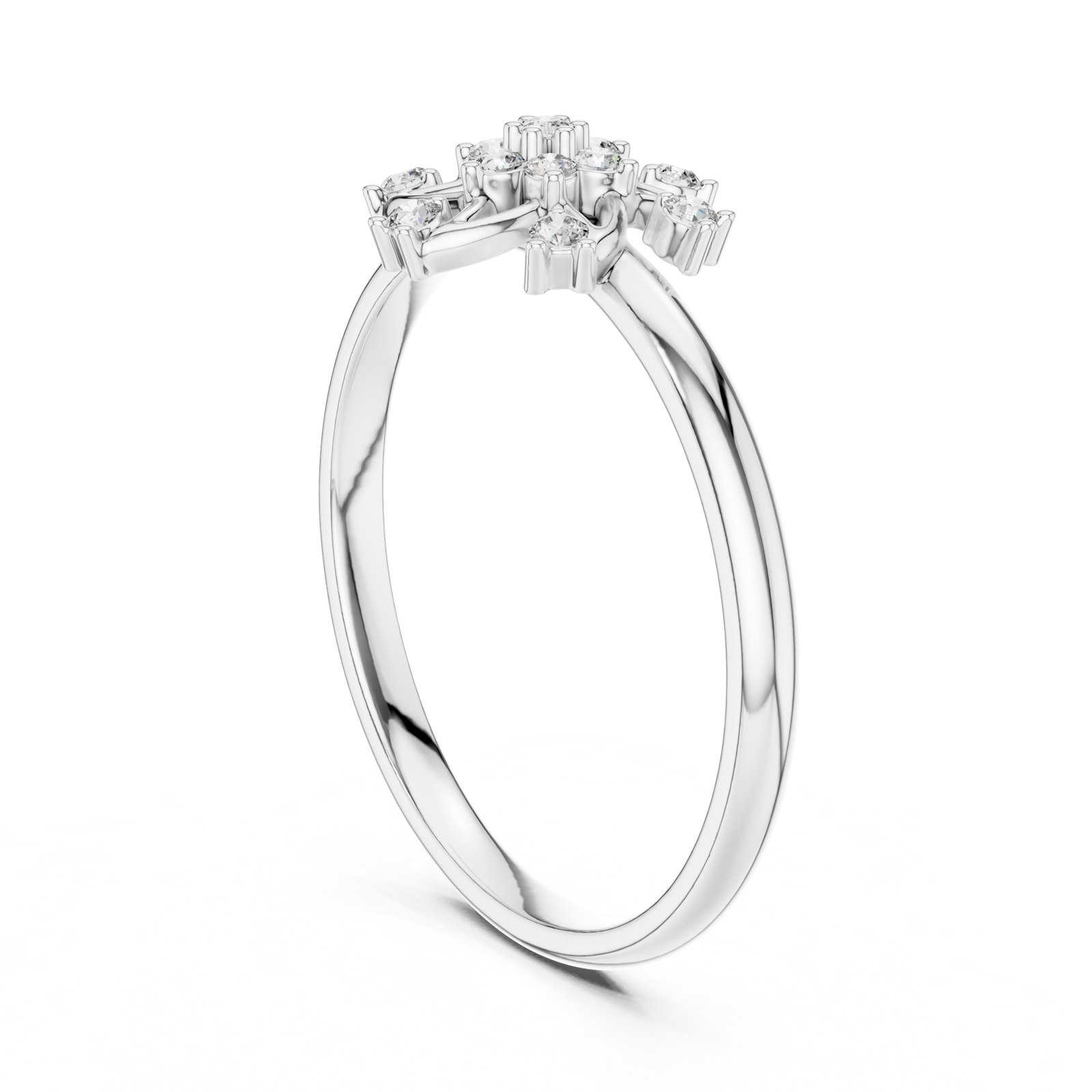 Alix Windmill Flower Cluster Ring with Leaf Details in white gold