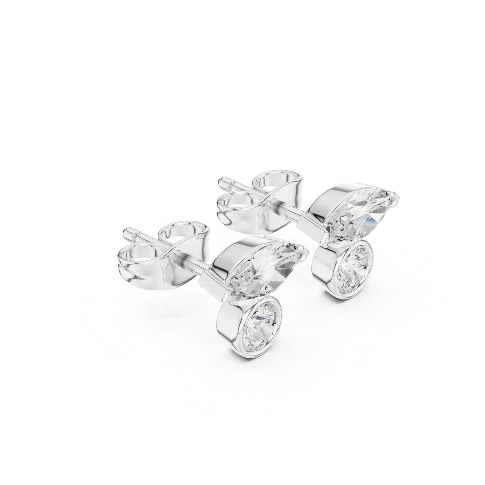 Aubine Toi et Moi Marquise and Round Bezel Stud Earrings in white gold