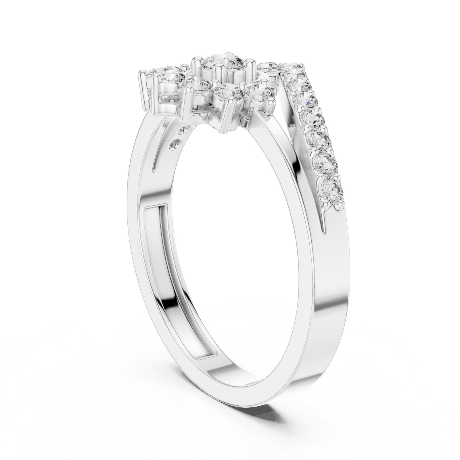 Mathilde Sunburst Halo Chevron Fashion Ring in white gold