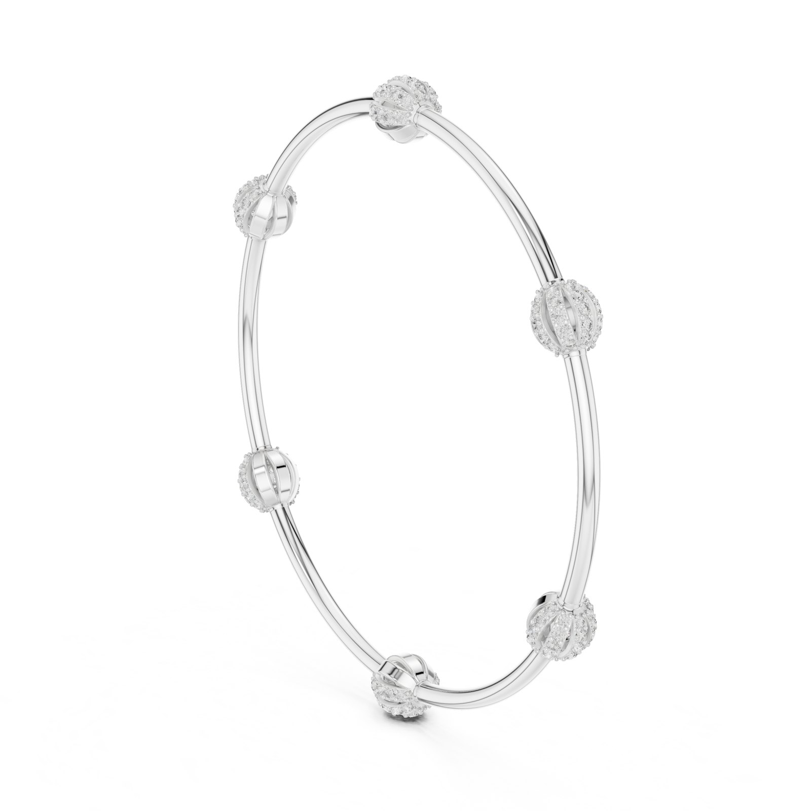 piece Diamond Bead Station Wire Bangle in white gold