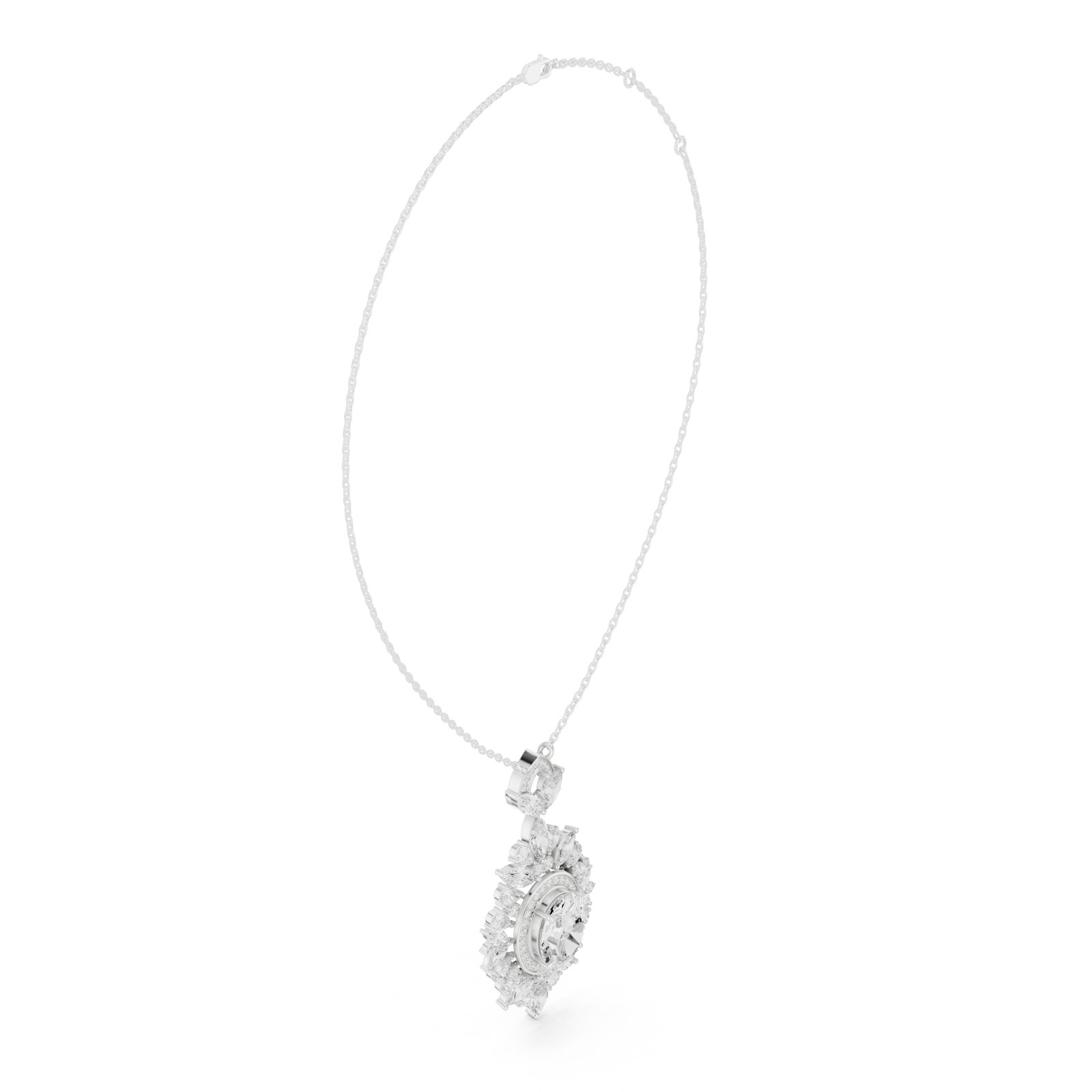 Delphie Marquise Sunburst Halo Pendant in white gold