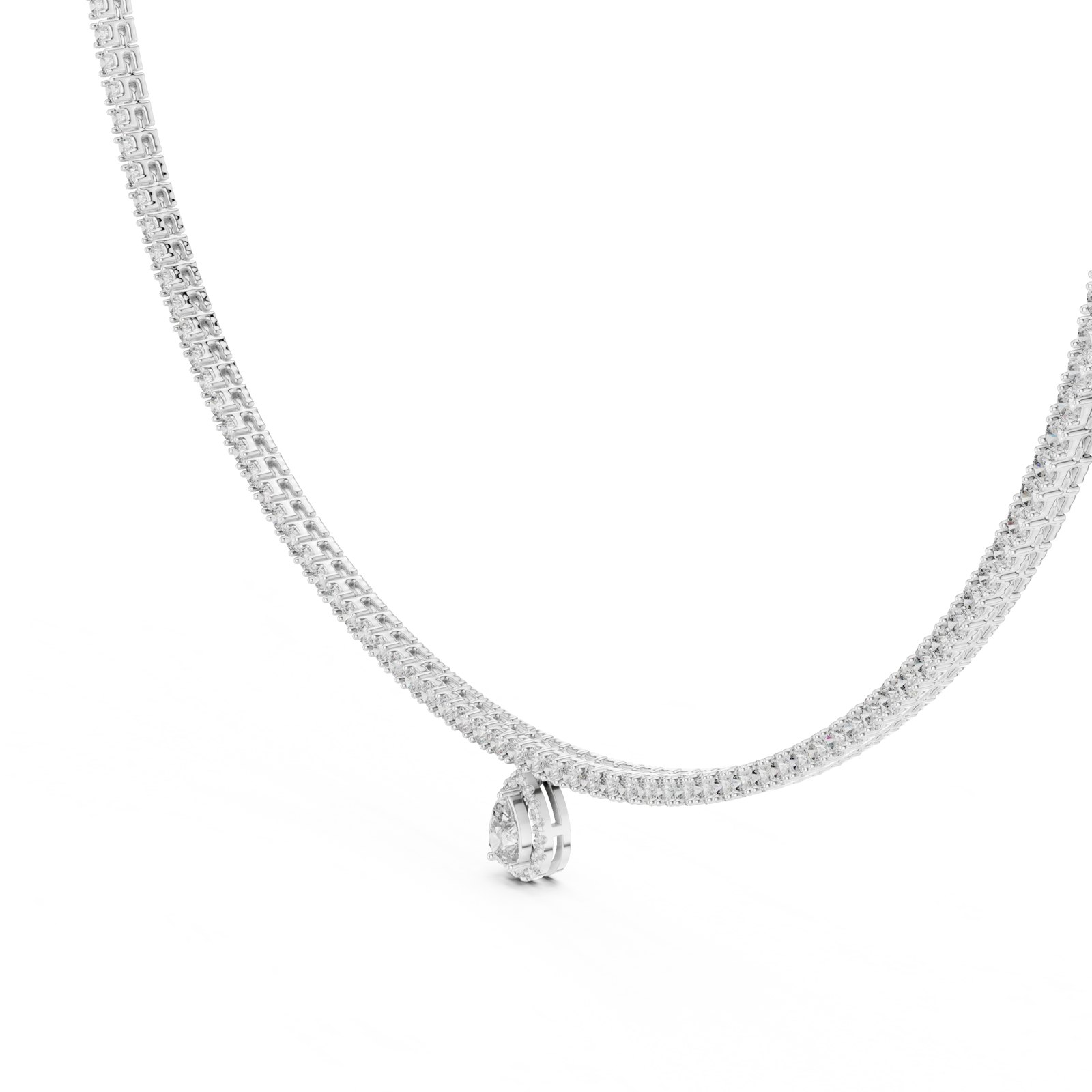 Rhian Pear Charm Diamond Tennis Necklace in white gold