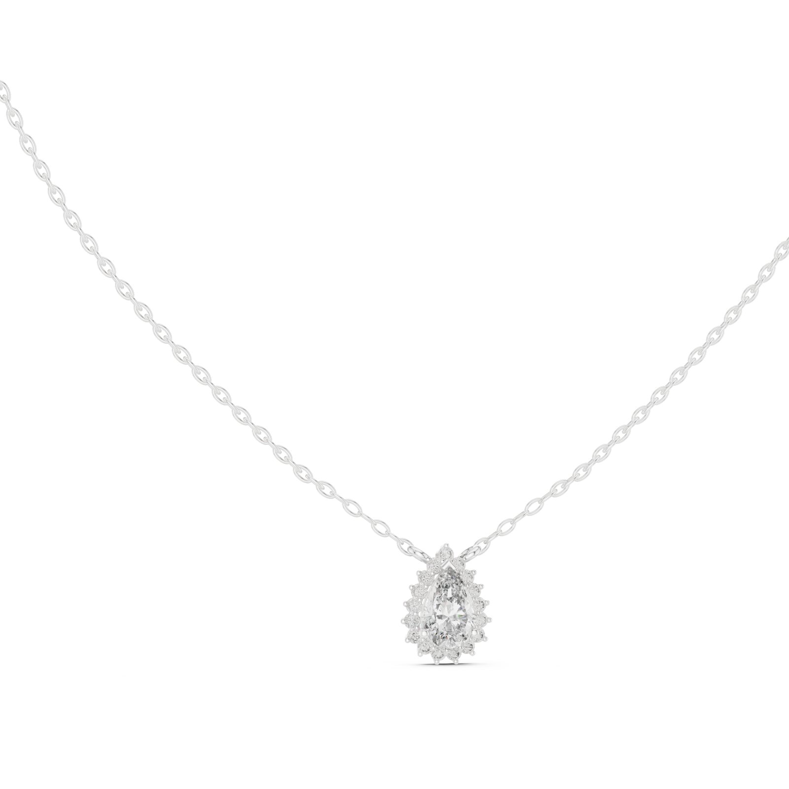 Avalina Pear Sunburst Halo Pendant in white gold