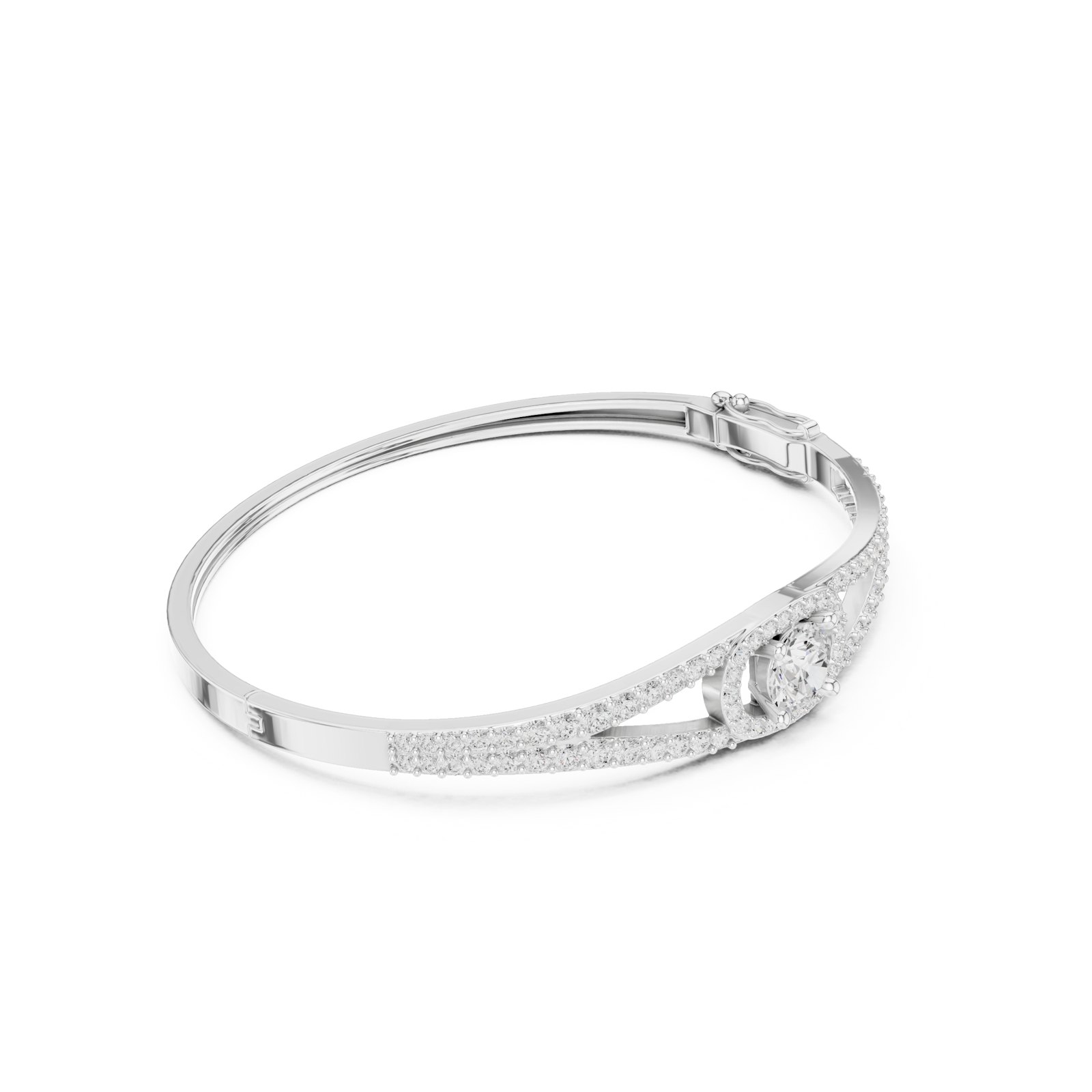 Bahar Round Halo Split Pavé Bangle in white gold