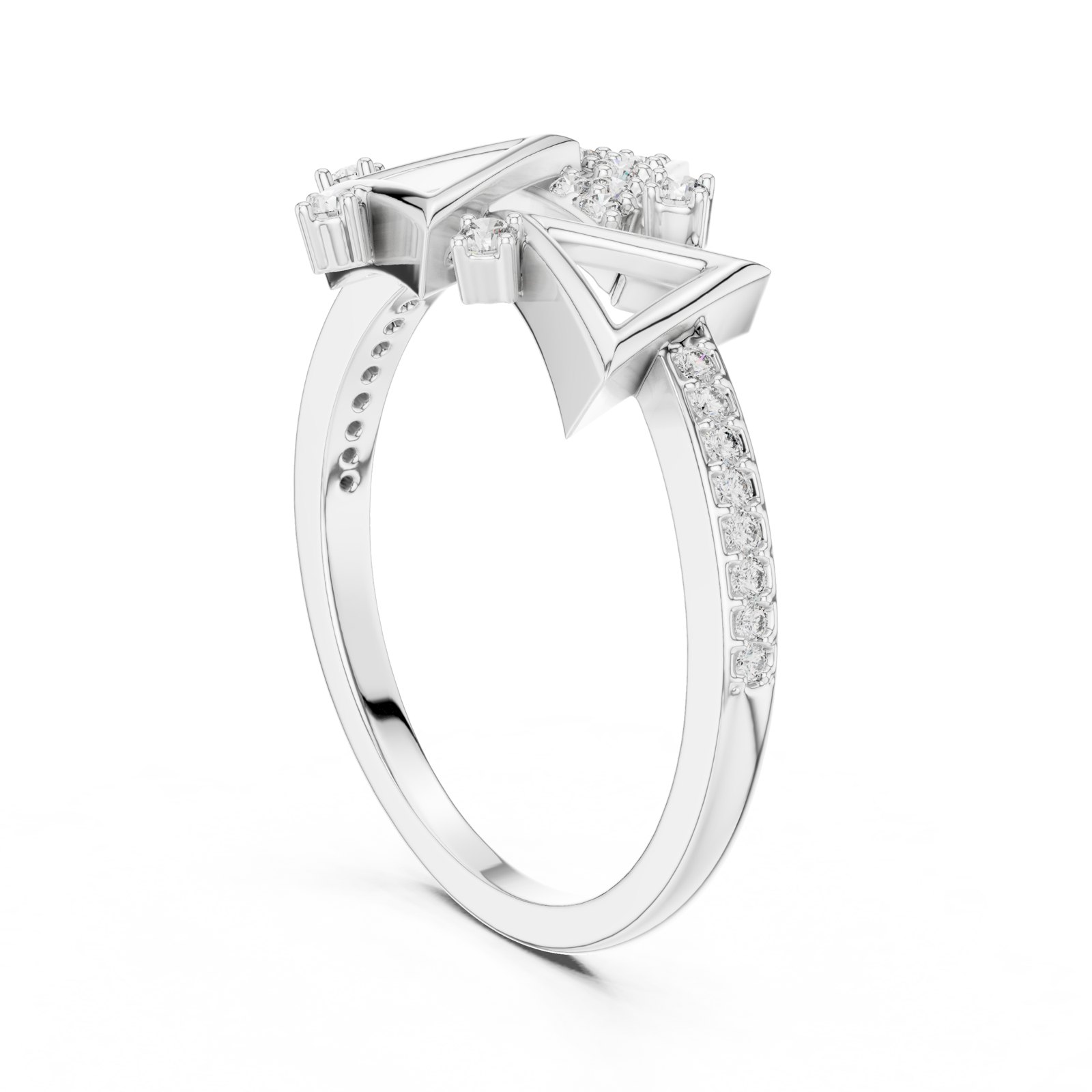 Edlyn Geometric Open Triangle Ring with Scattered Diamonds in white gold