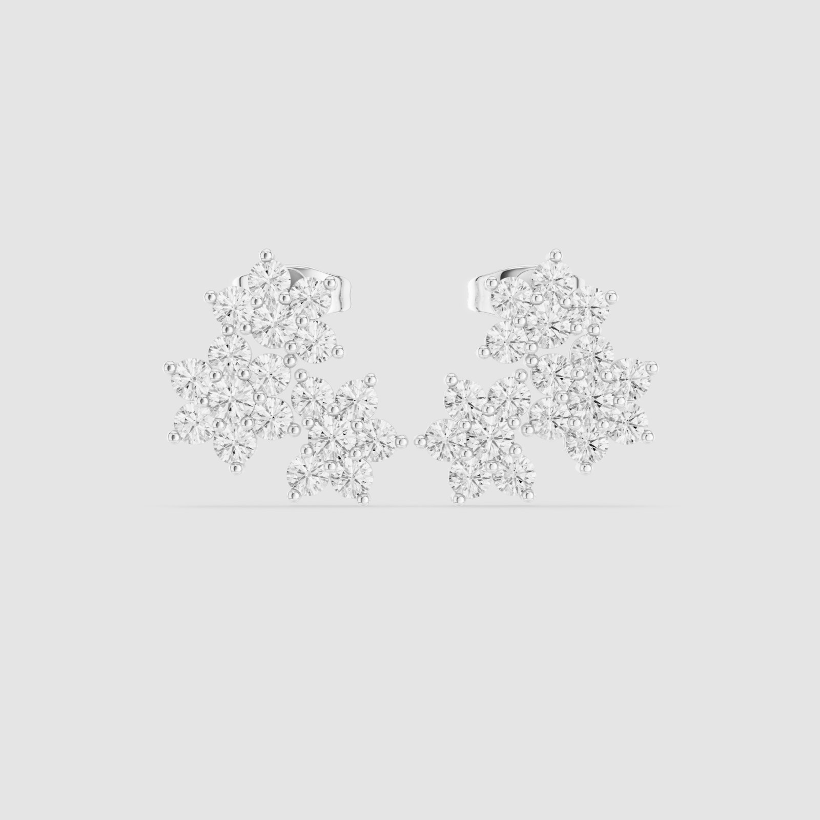 Lani Clover Round Diamond Cluster Stud Earrings in white gold