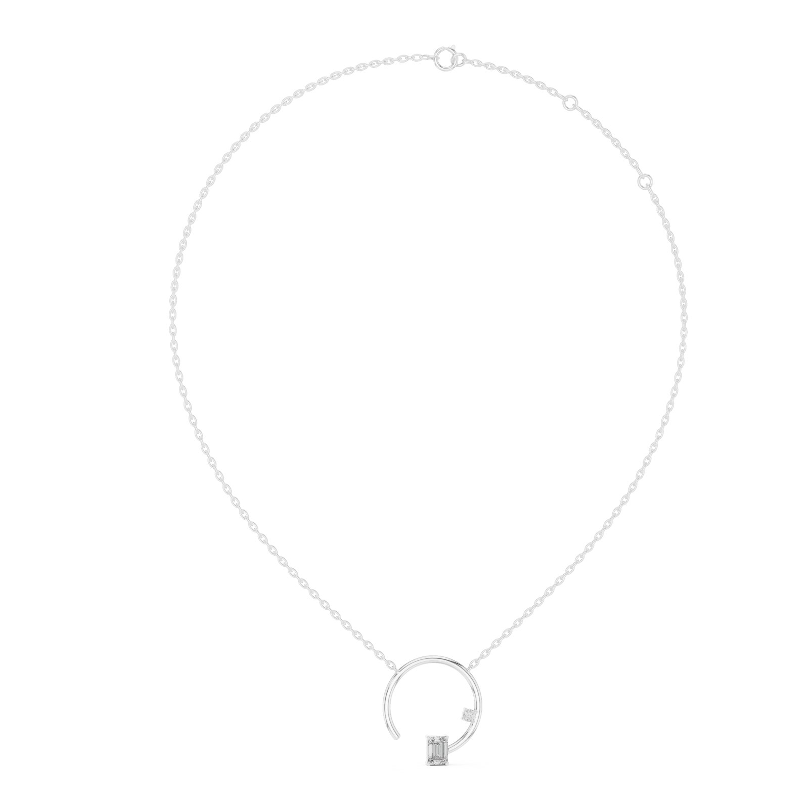 Fionna Open Circle Emerald Cut Diamond Pendant in white gold