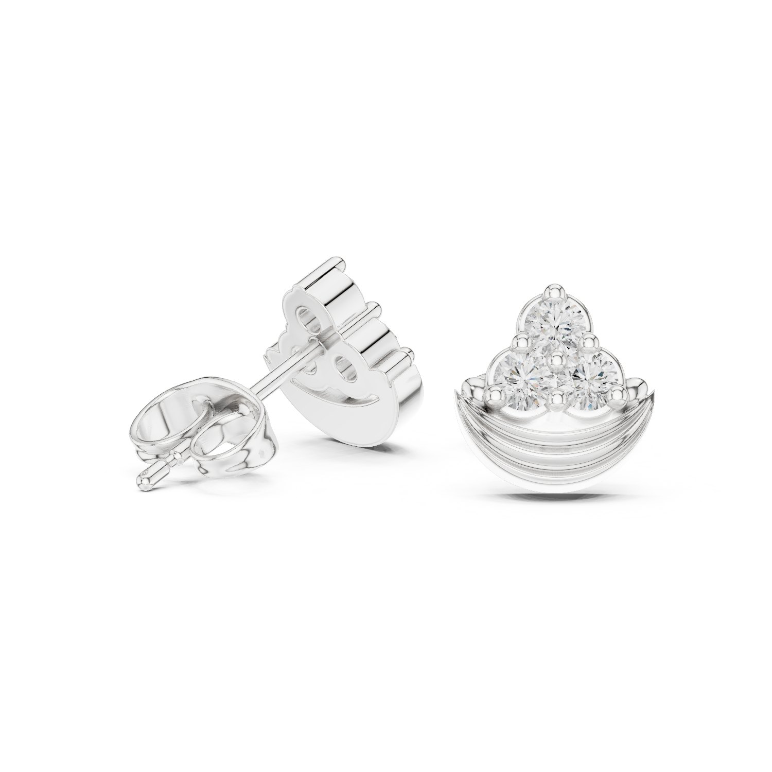 Kailani Half Moon Diamond Cluster Stud Earrings in white gold