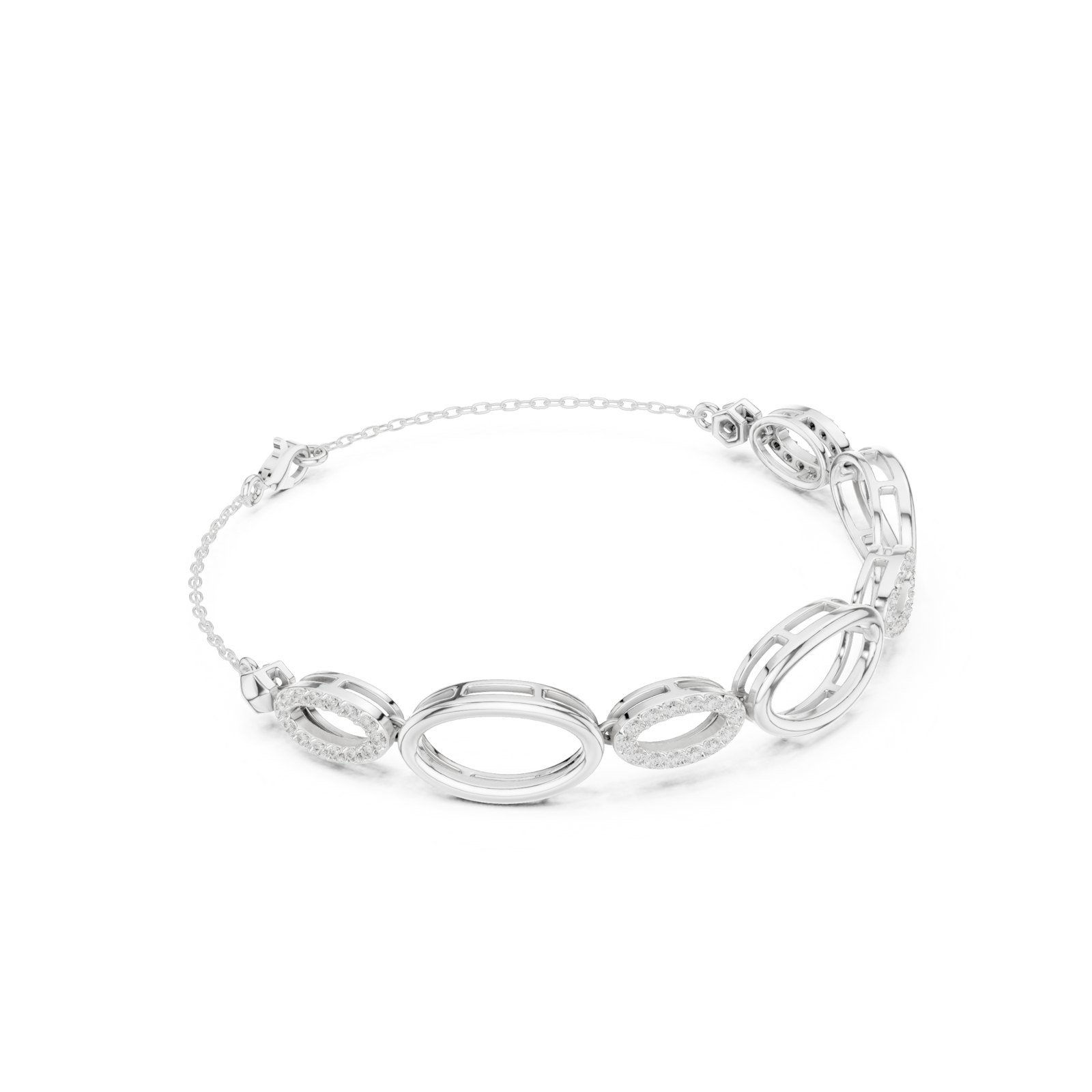 Arezoo Open Oval Link Bracelet with Pavé Stations in white gold