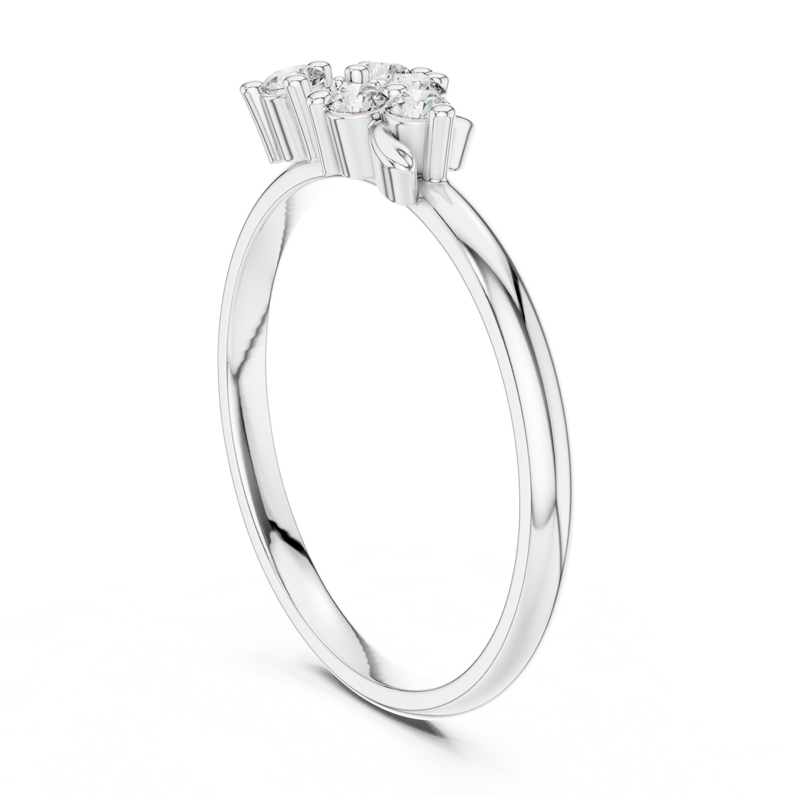 Ardith Round Diamond Cluster Ring with Leaf Accents in white gold