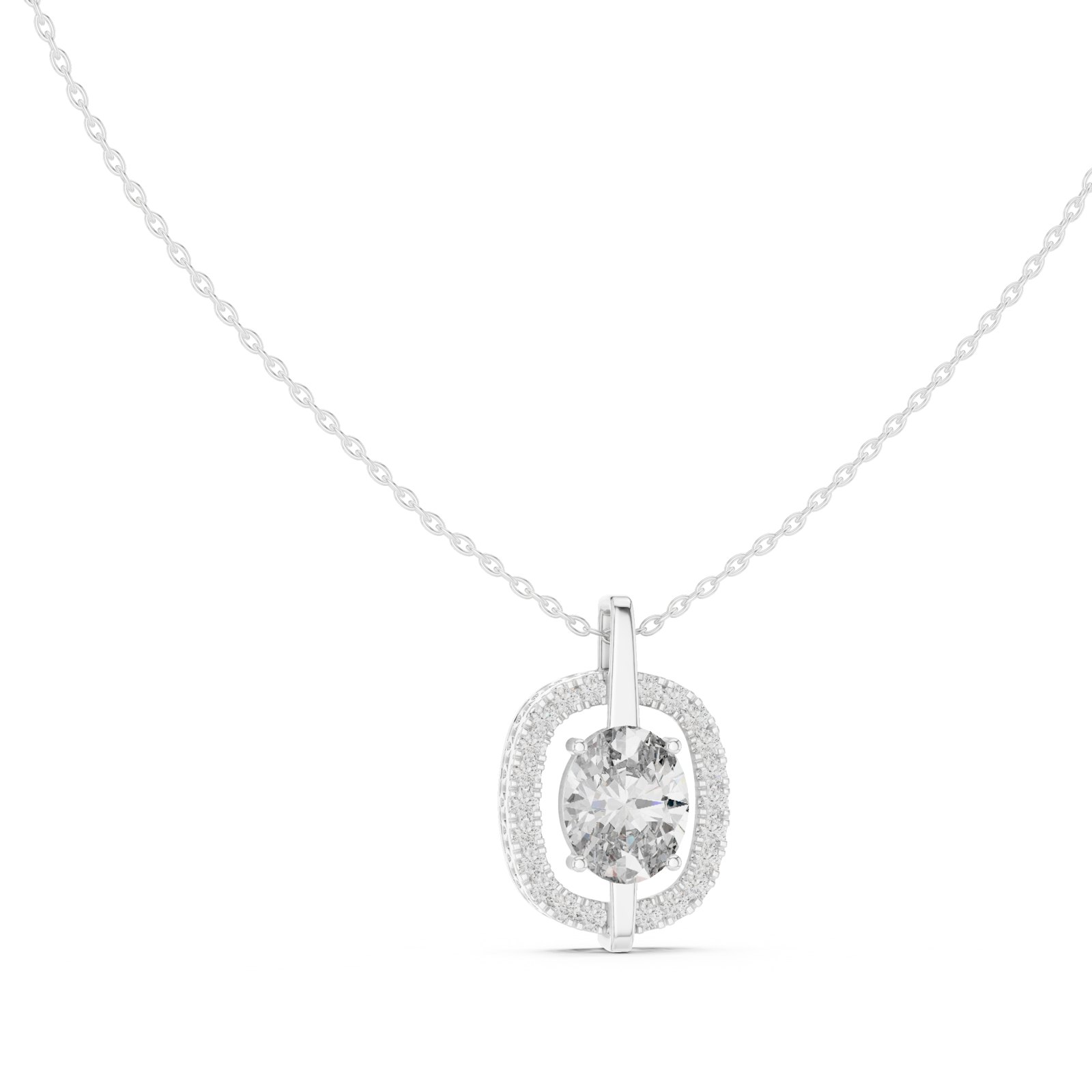 Aurette Oval Floating Halo Pendant in white gold