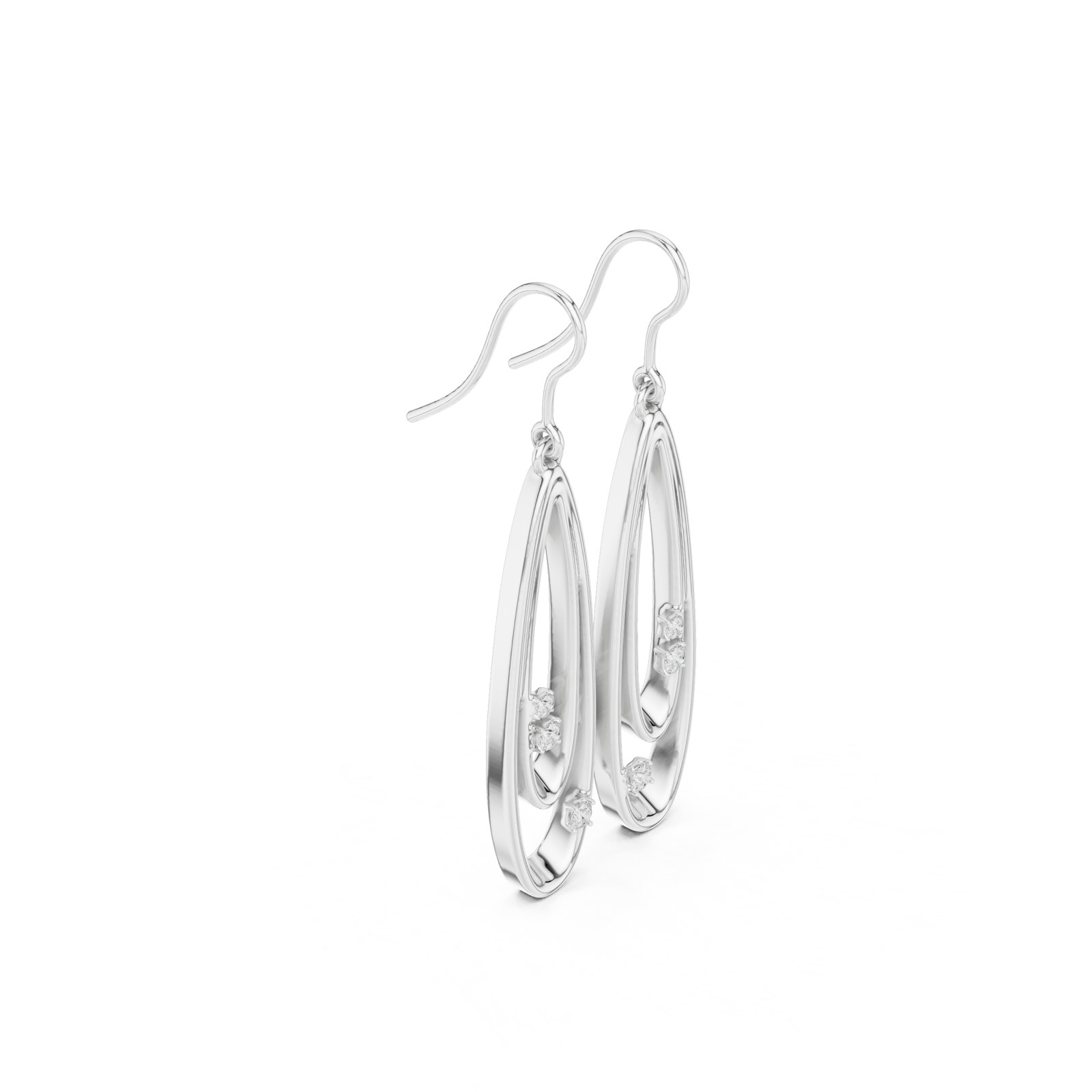 Corazon Open Teardrop Hook Drop Earrings with Scattered Diamonds in white gold