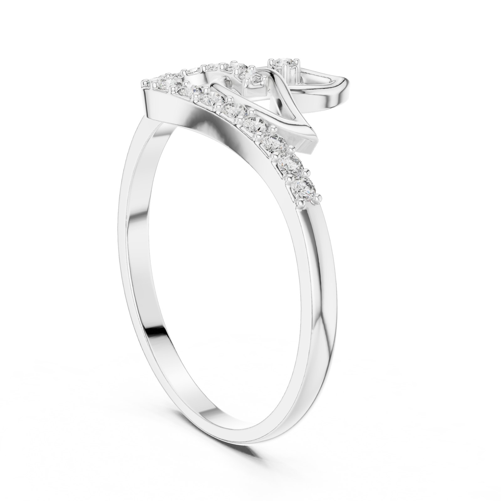 Calixta Leaf and Heart Pavé Swoosh Diamond Ring in white gold