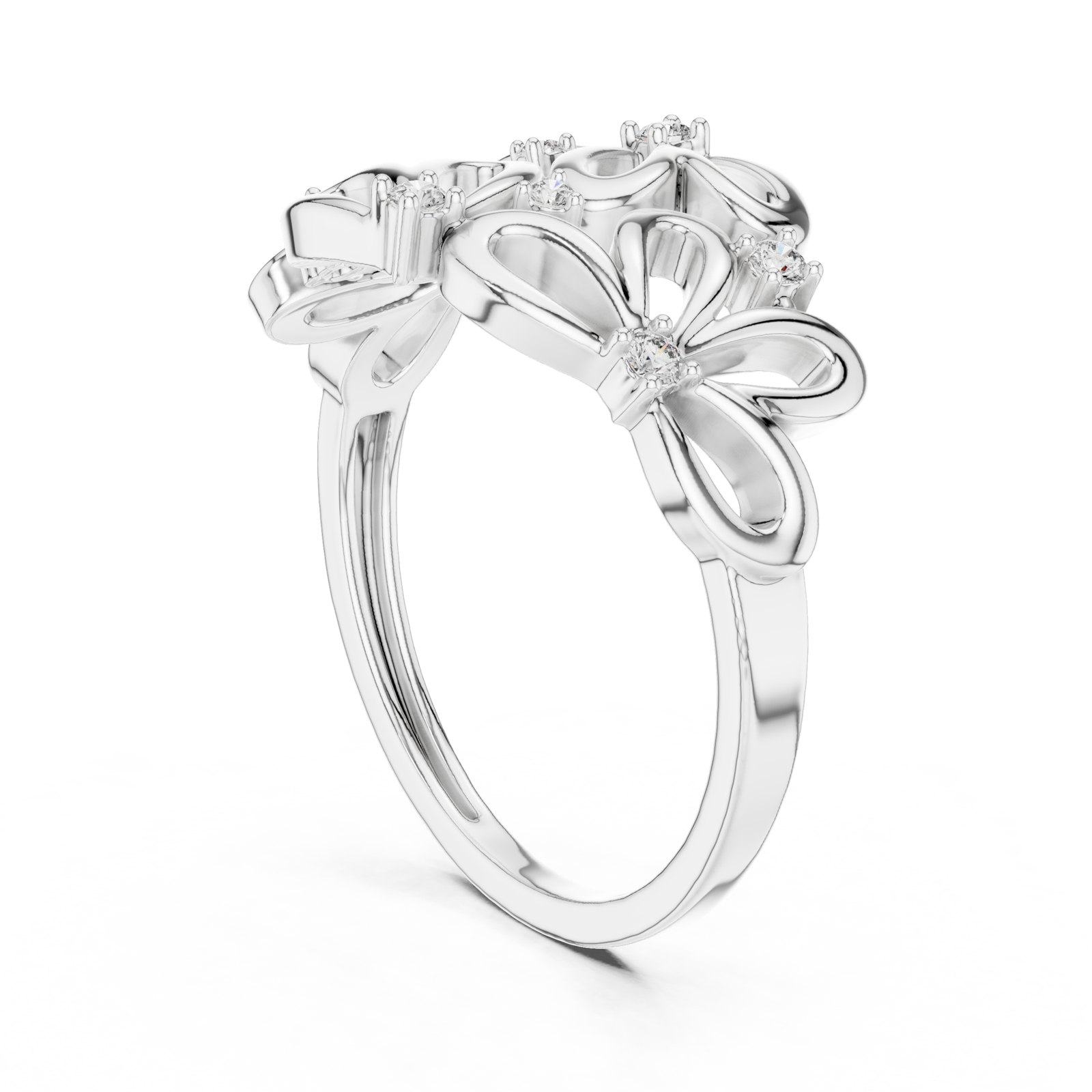Zoya Open Petal Flower Cluster Fashion Ring in white gold