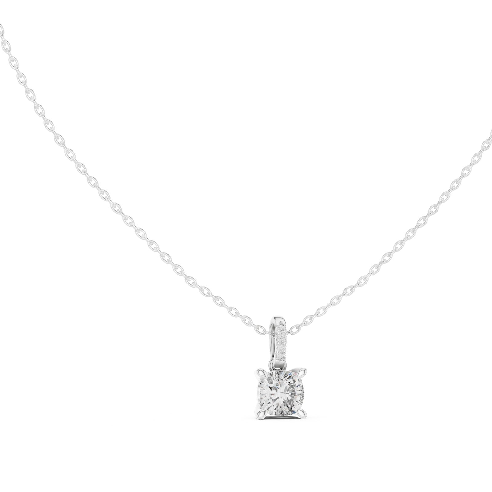 Galiana Cushion Solitaire Pendant with Pavé Bail in white gold