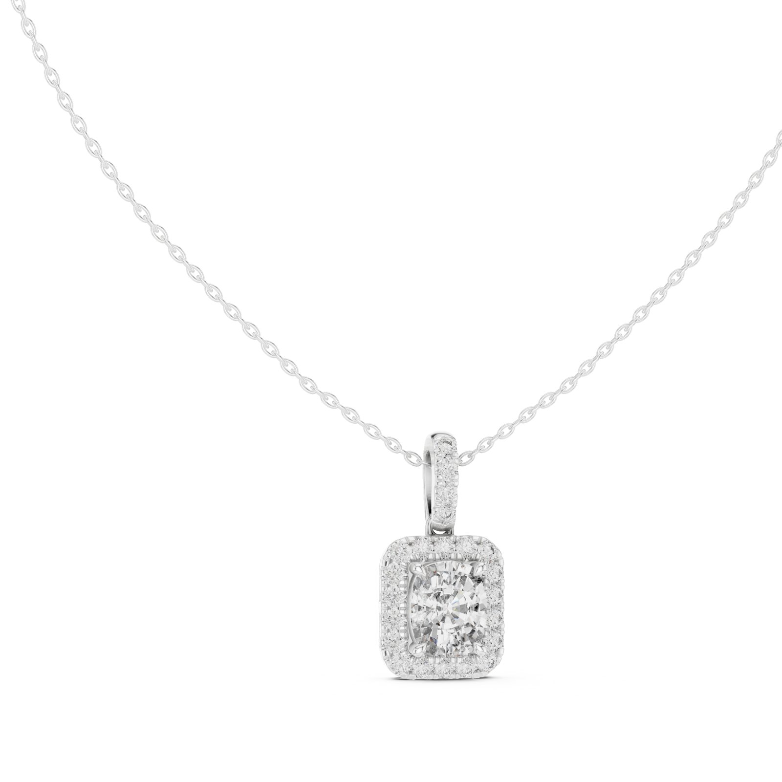 Deryn Cushion Halo Pavé Bail Pendant in white gold