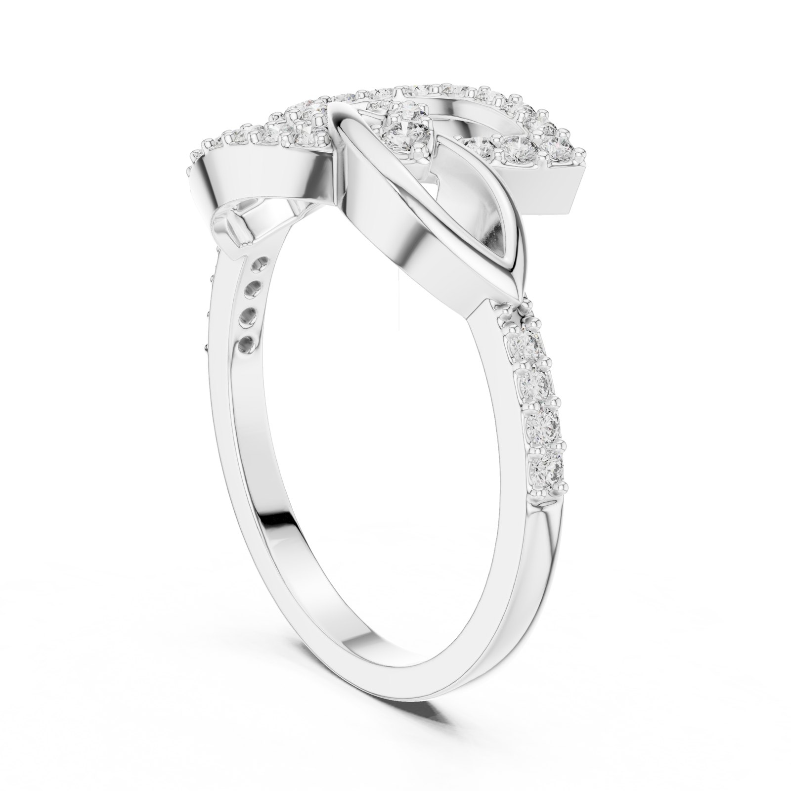 Georgina Leaf Crossover Pavé Ring in white gold