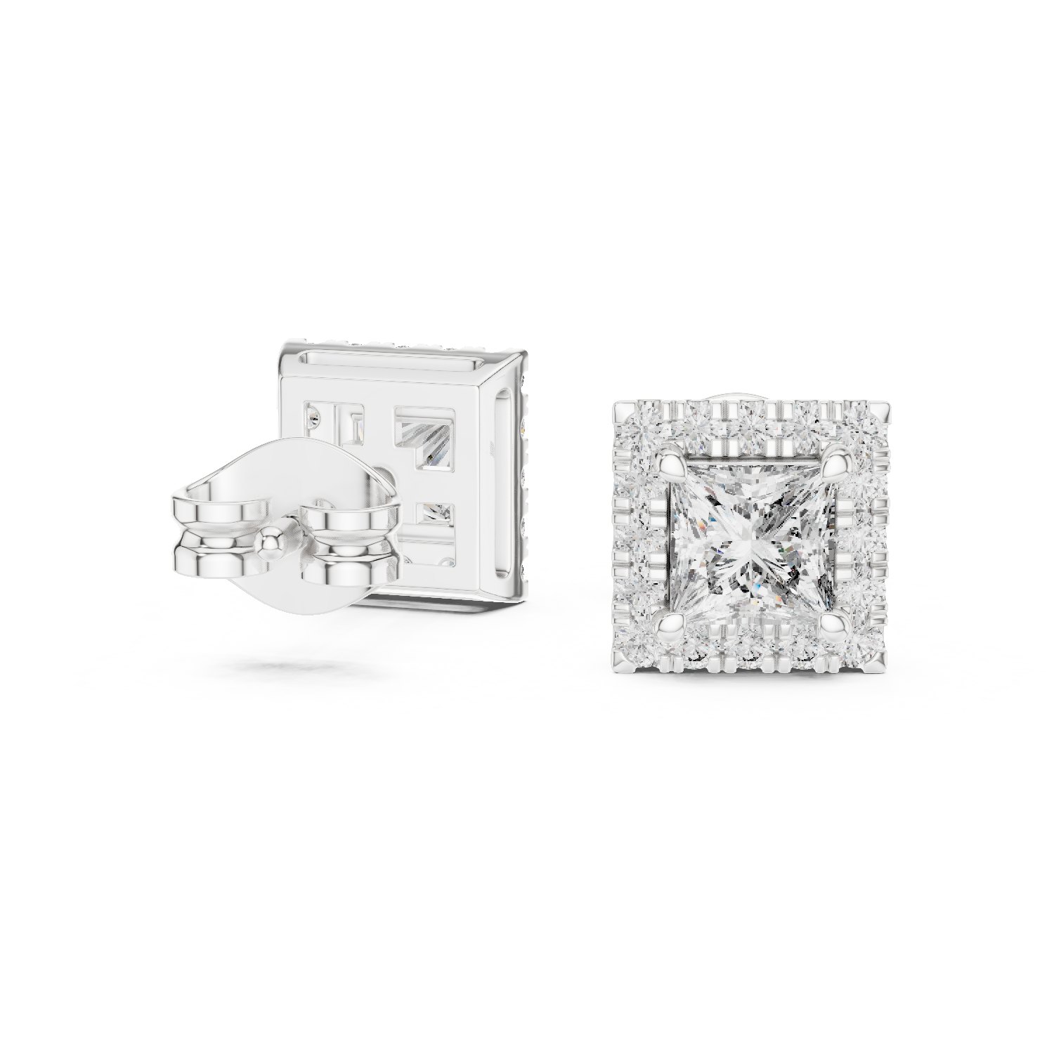 Madrigal Princess Halo Stud Earrings in white gold