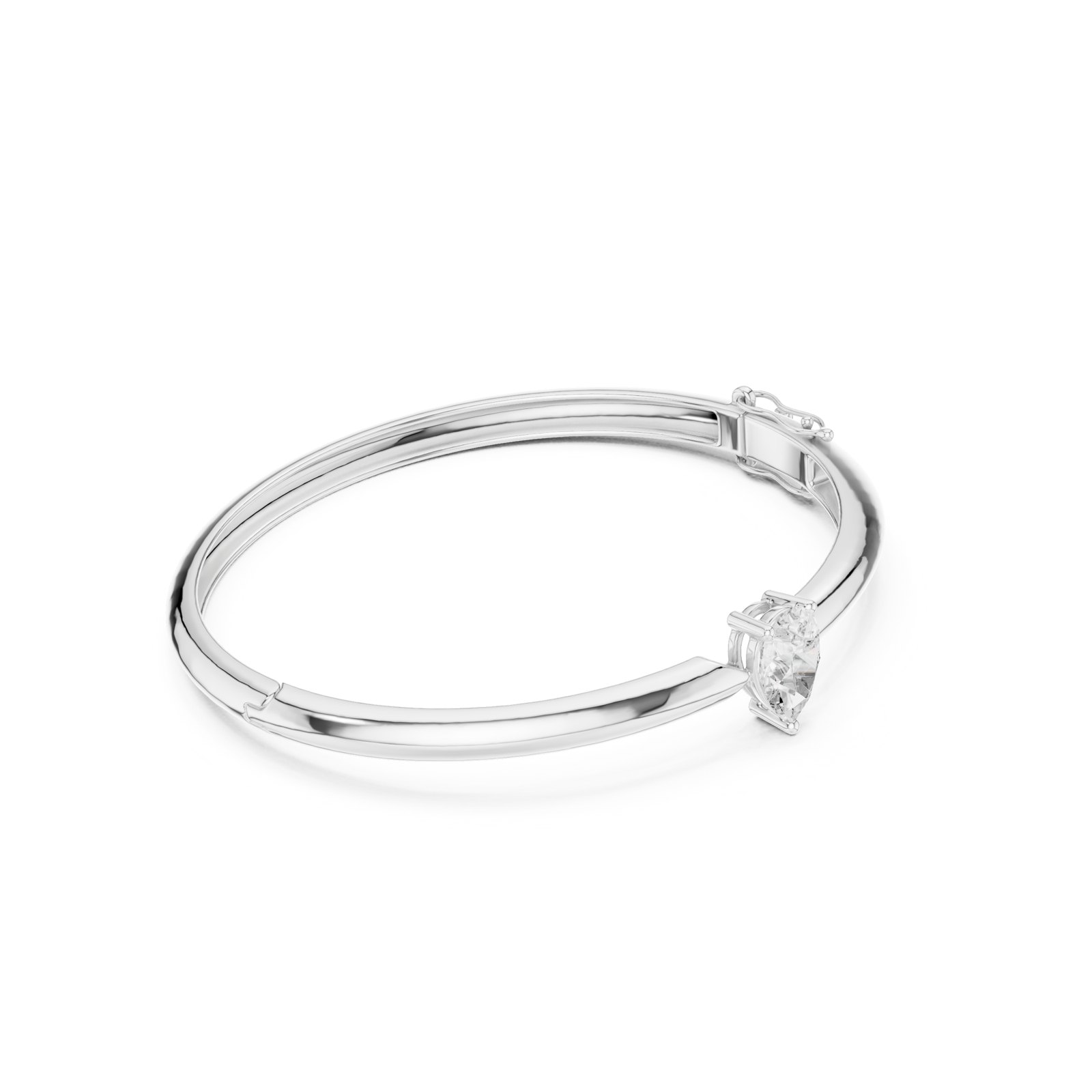 Megumi Pear Solitaire Hinged Bangle in white gold