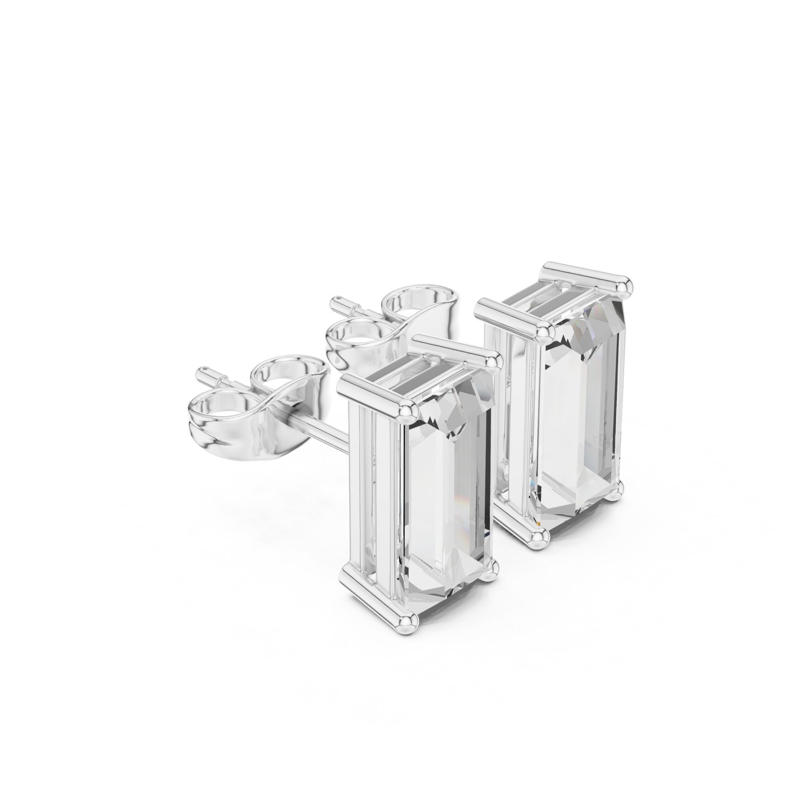 Arlena Elongated Emerald Cut Solitaire Stud Earrings in white gold