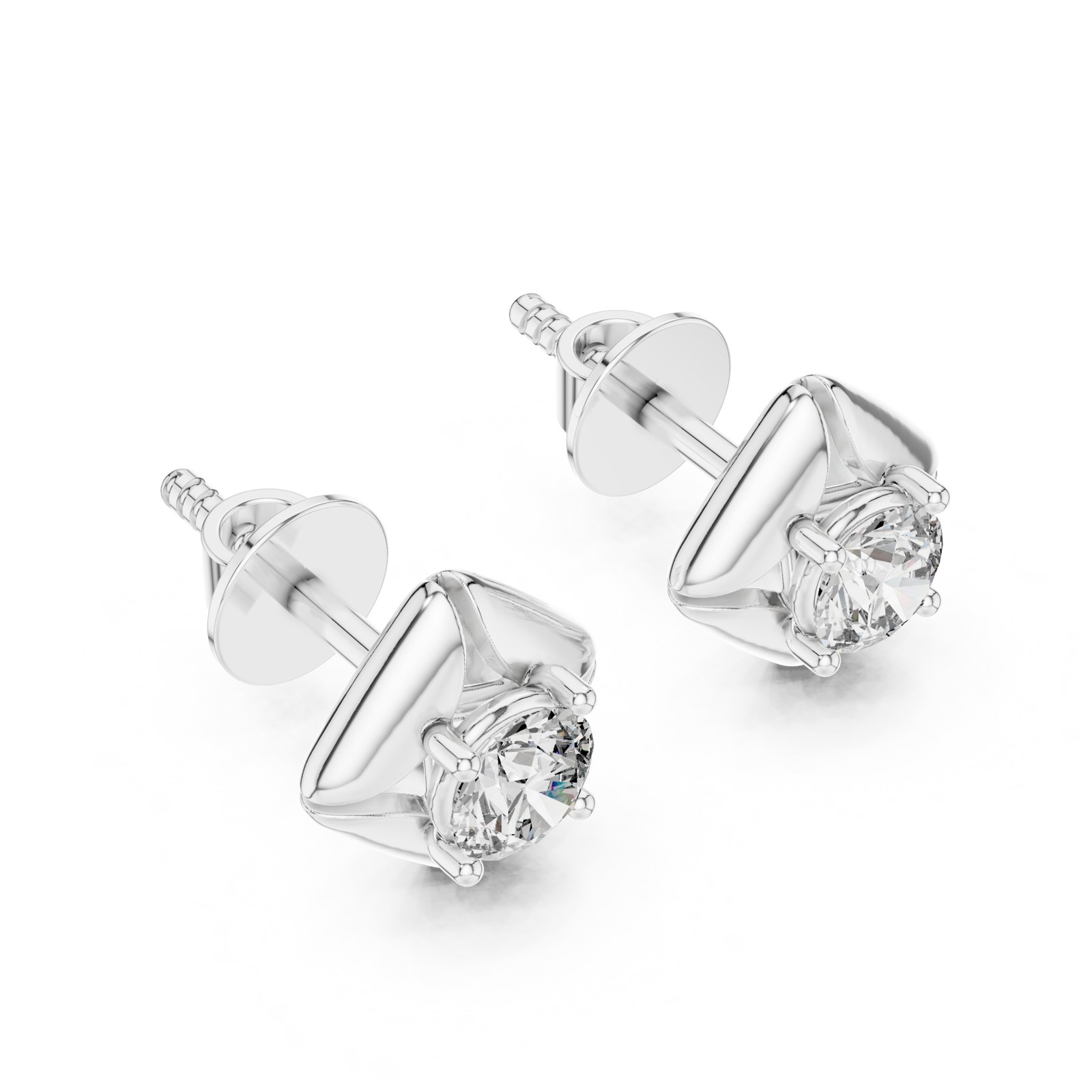 Yoshi Rounded Triangle Solitaire Stud Earrings in white gold