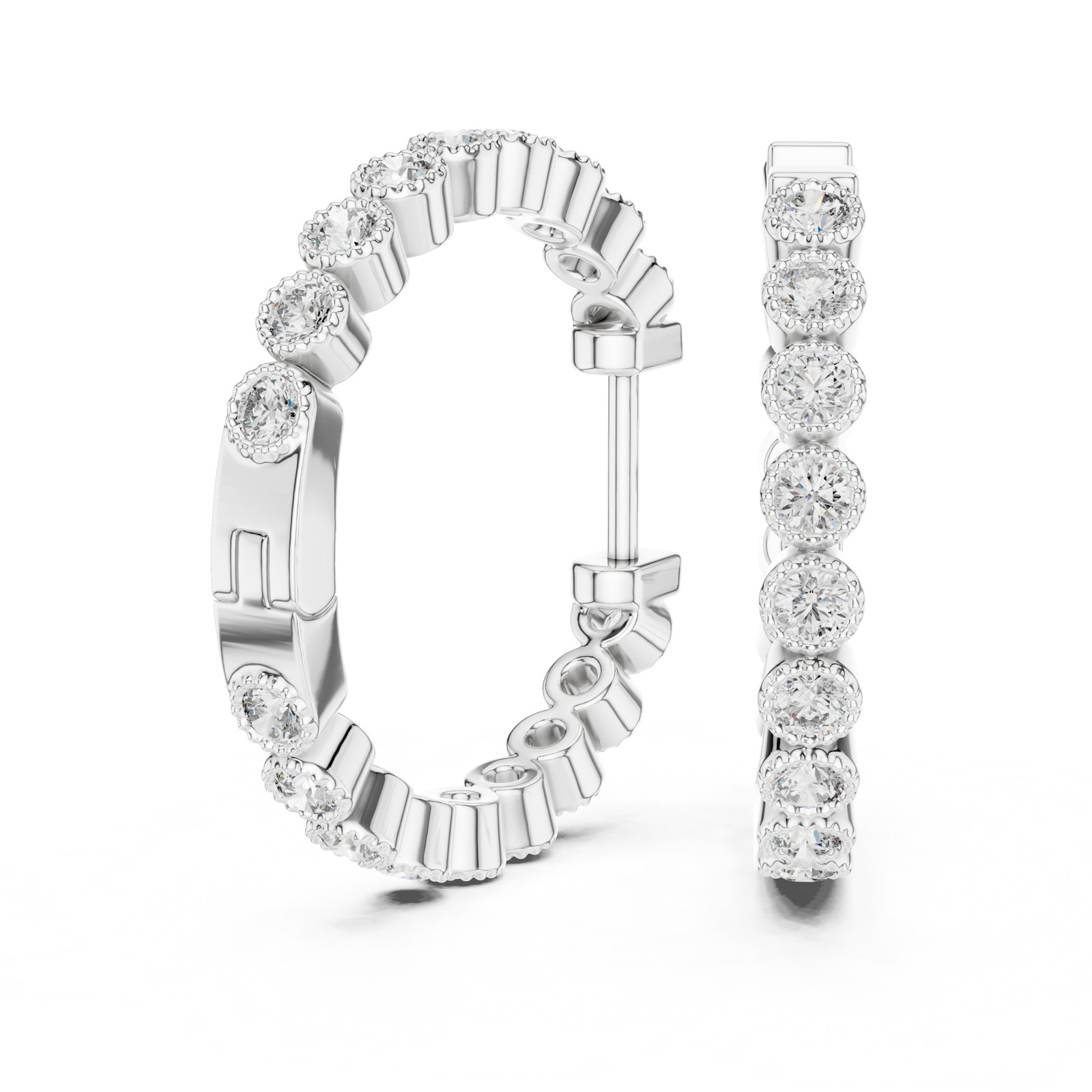 Alette Milgrain Bezel Diamond Eternity Hoop Earrings in white gold