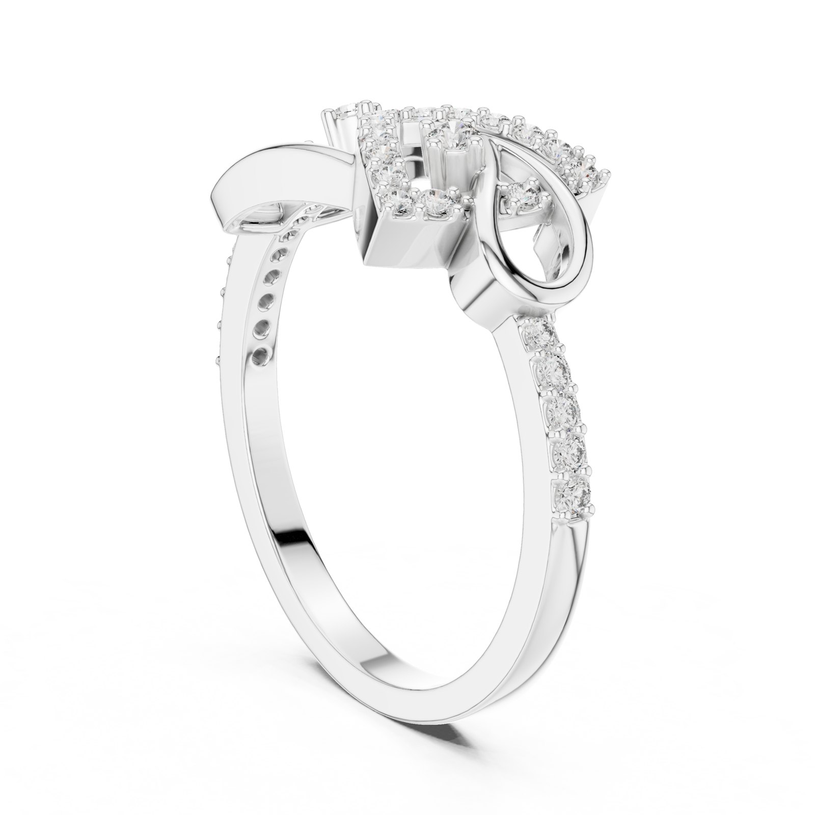 Floriana Open Loop Pavé Ring with Angular Ribbon in white gold