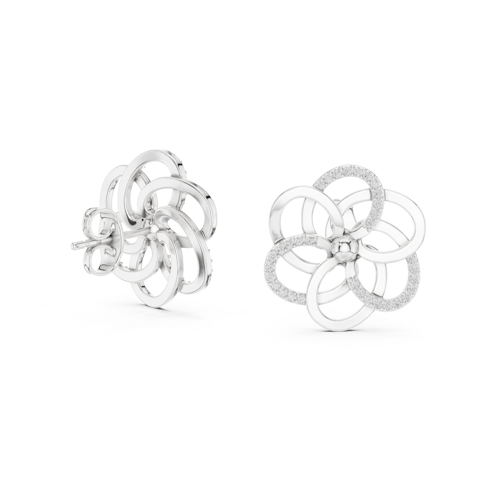 Dolcine Looping Flower Diamond Stud Earrings in white gold