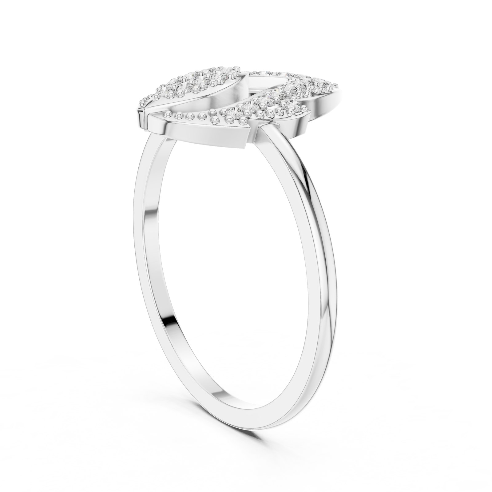 Chloris Pavé Leaf Bypass Ring with Beaded Edge in white gold