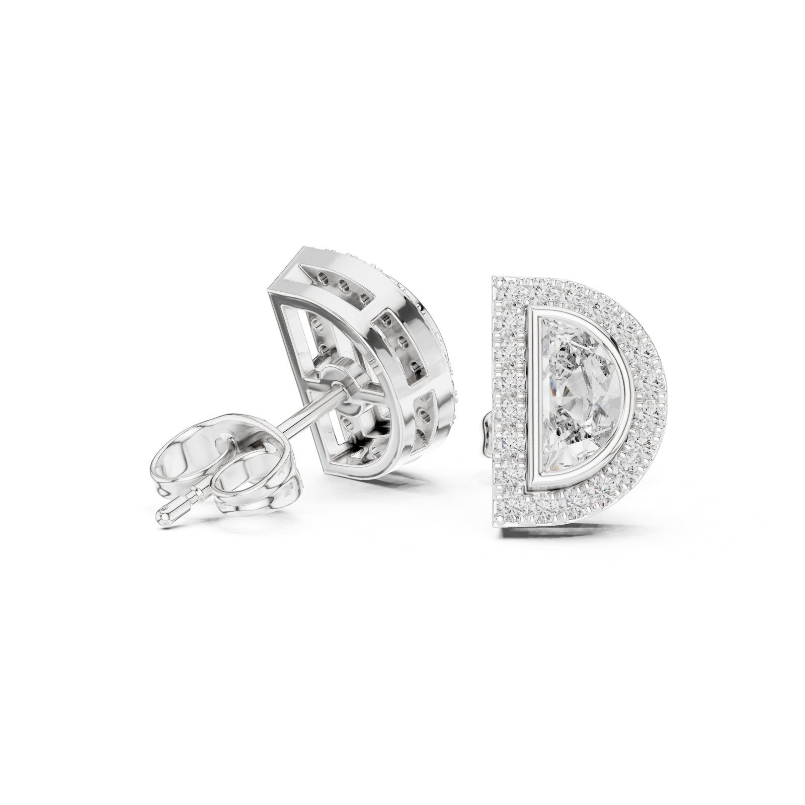 Anamaria Half Moon Halo Diamond Stud Earrings in white gold