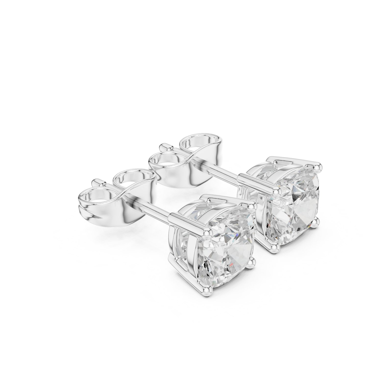 Aroha Cushion Cut Solitaire Stud Earrings in white gold