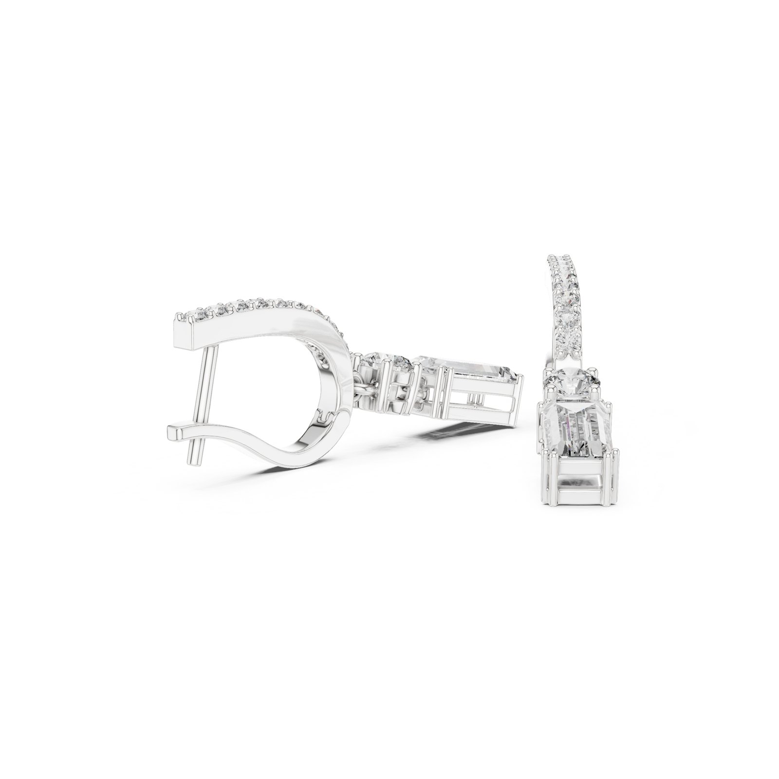 Alegria Emerald Cut Pavé Hinged Hoop Drop Earrings in white gold