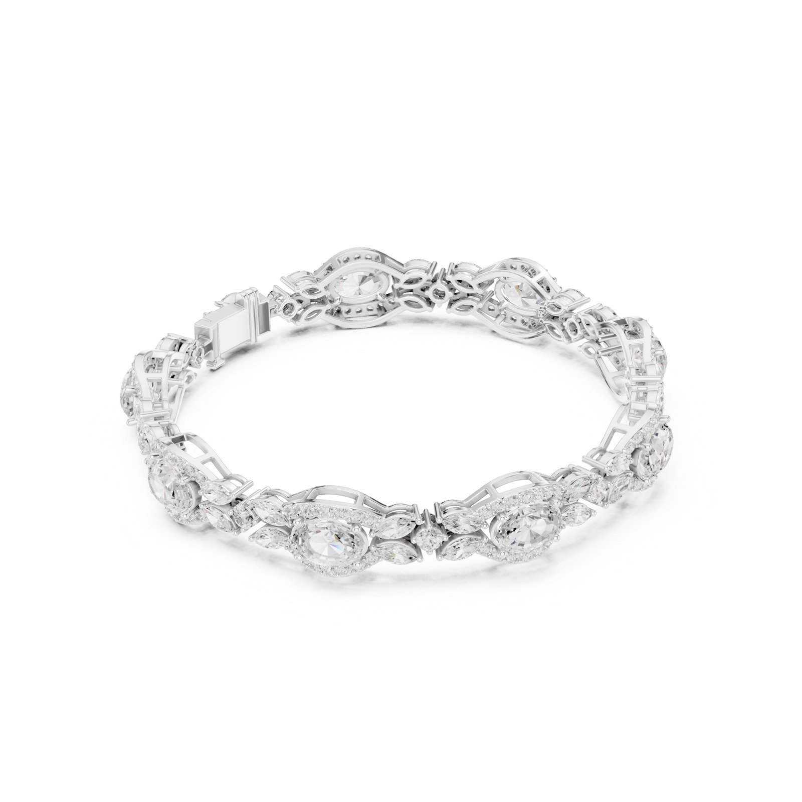 Aideen Oval and Marquise Halo Link Bracelet in white gold