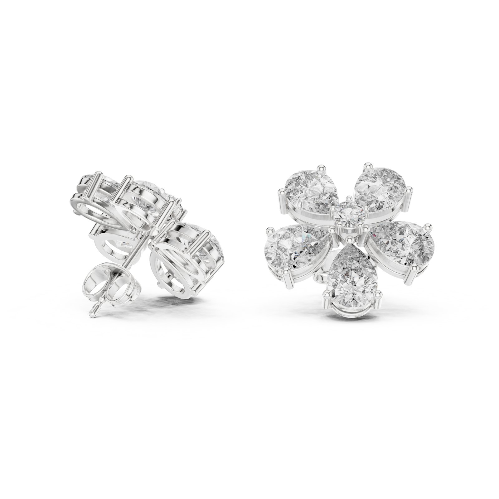 Mattea Pear Diamond Flower Stud Earrings in white gold