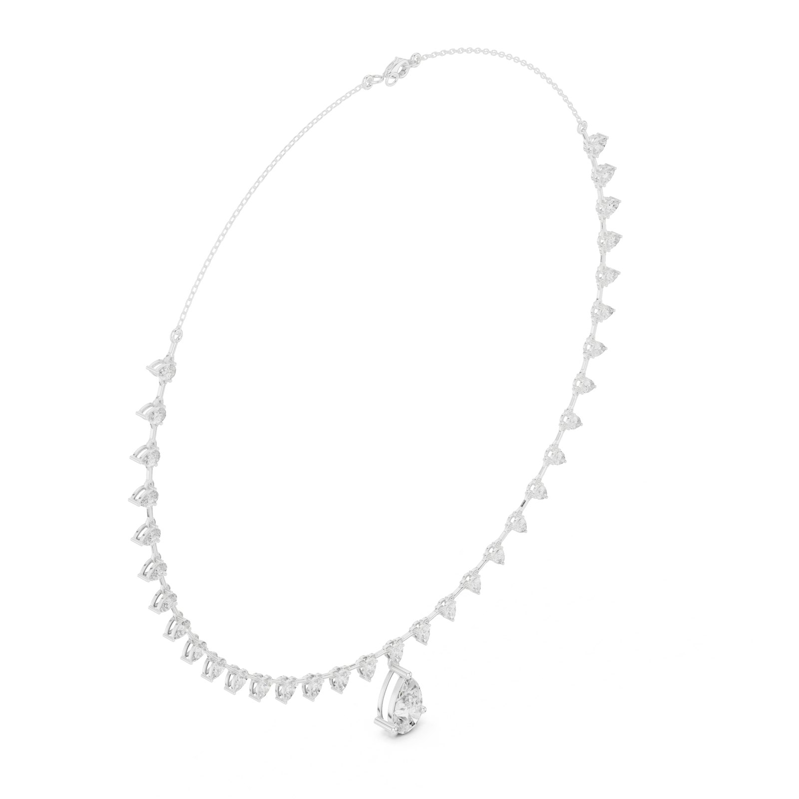 Alcmene Pear Drop Graduated Diamond Station Necklace in white gold