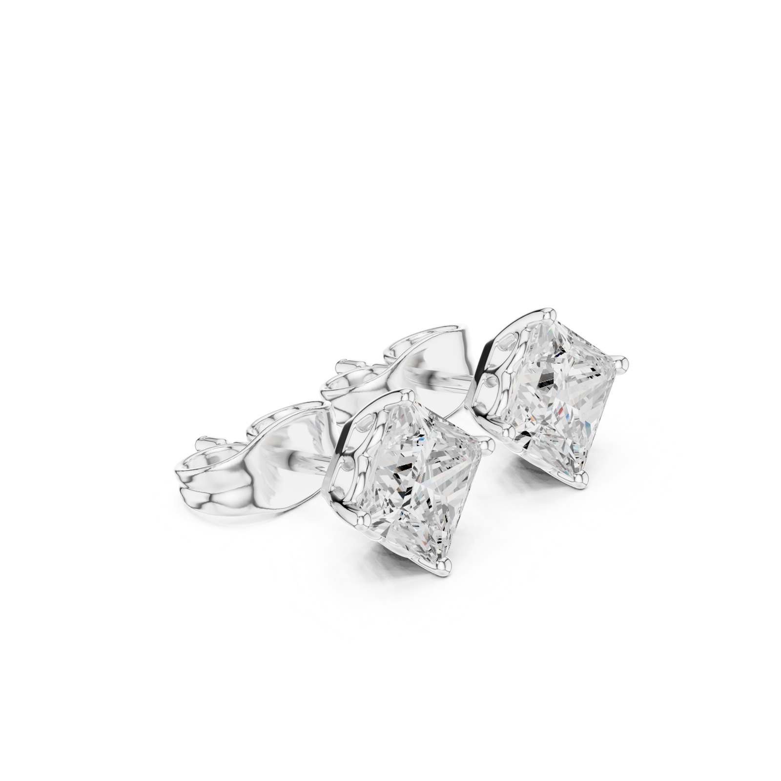 Yselle Princess Cut Solitaire Stud Earrings with Heart Gallery in white gold