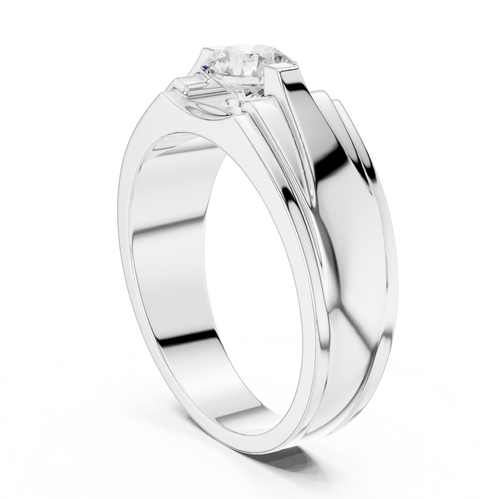 Valentin Men's Tension Style Solitaire Stepped Band Ring in white gold