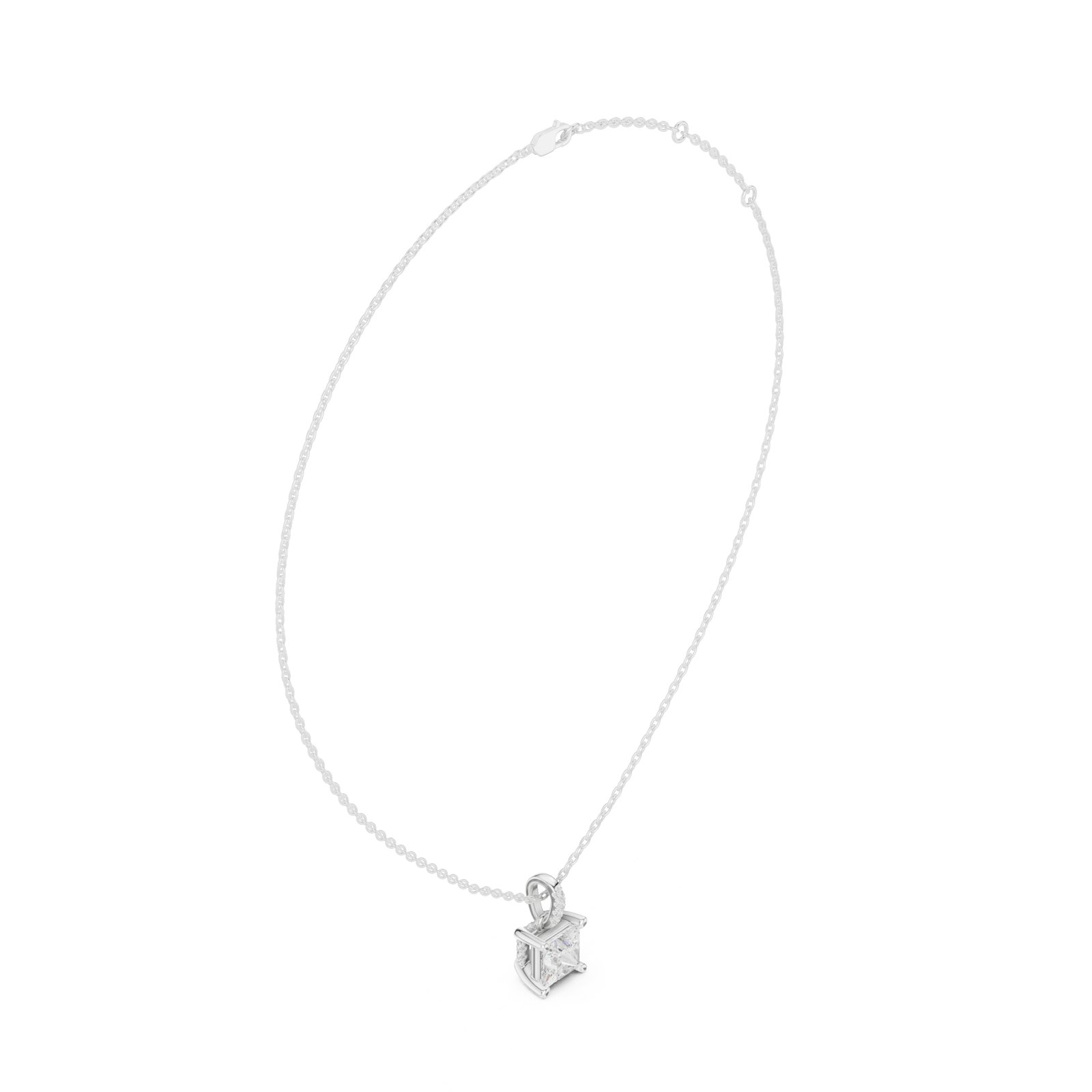 Heliana Princess Cut Solitaire Pendant with Pavé Bail in white gold
