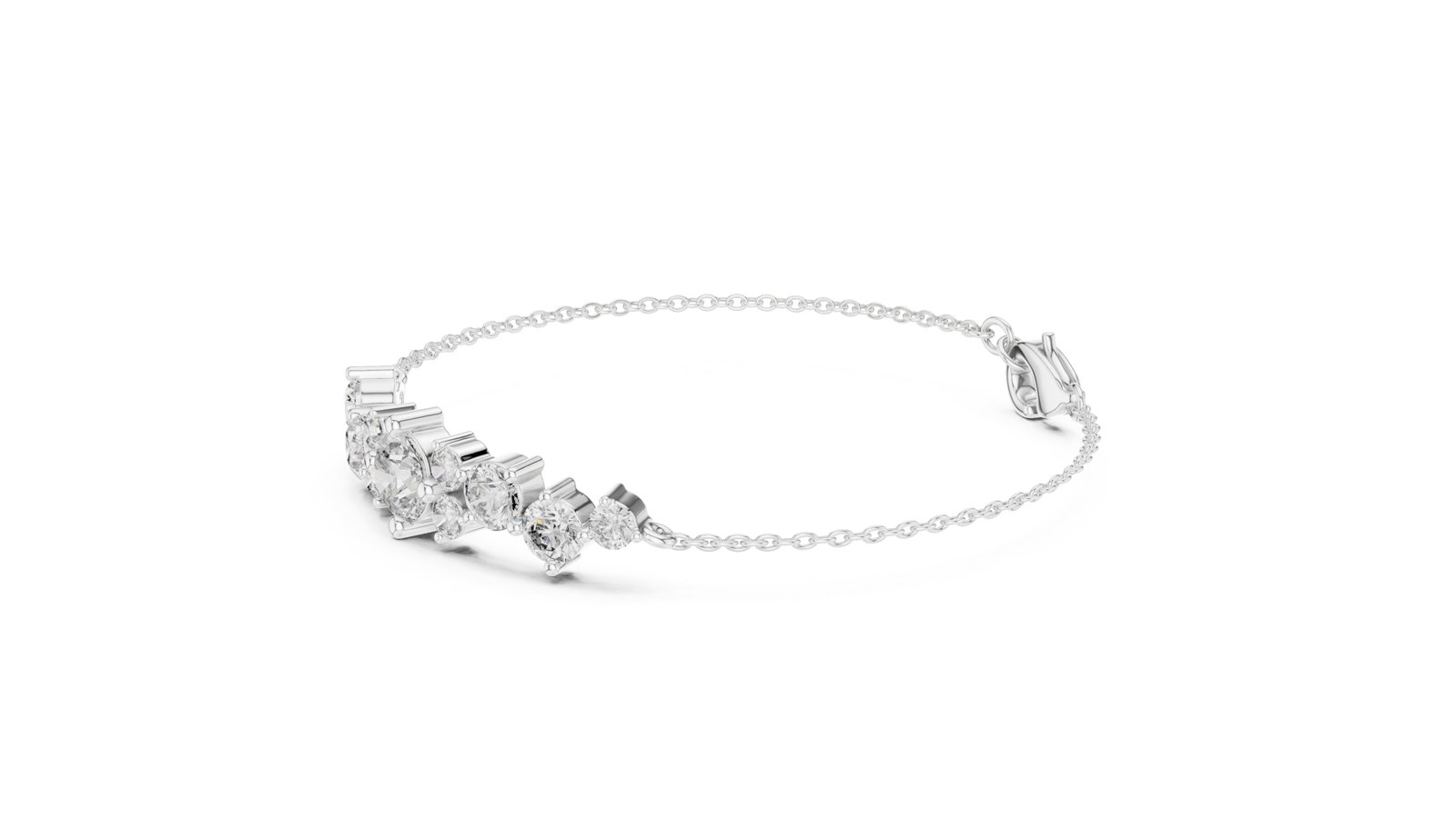 Eleonora Asymmetric Graduated Cluster Chain Bracelet in white gold
