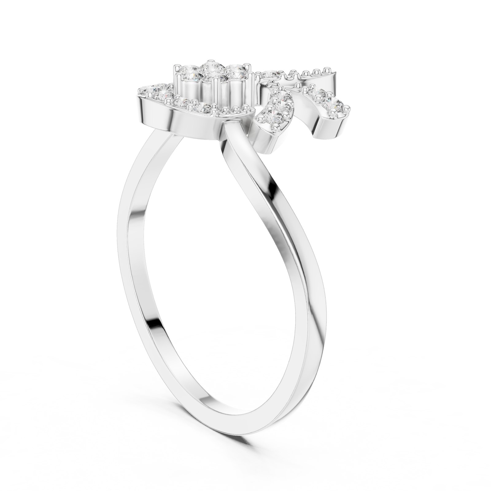Birgit Floral Spray Cluster Bypass Ring in white gold