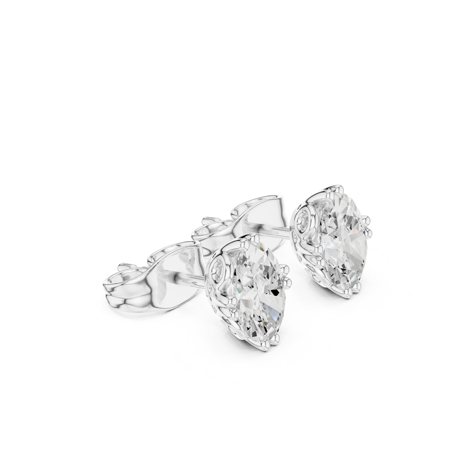 Damiana Oval Solitaire Stud Earrings with Double Claws in white gold