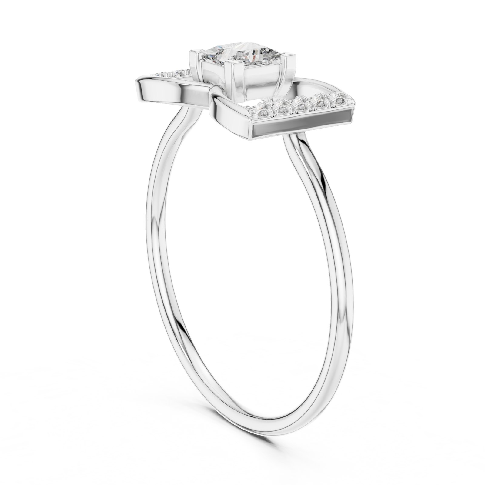 Melusine Princess Diamond Geometric Frame Ring in white gold
